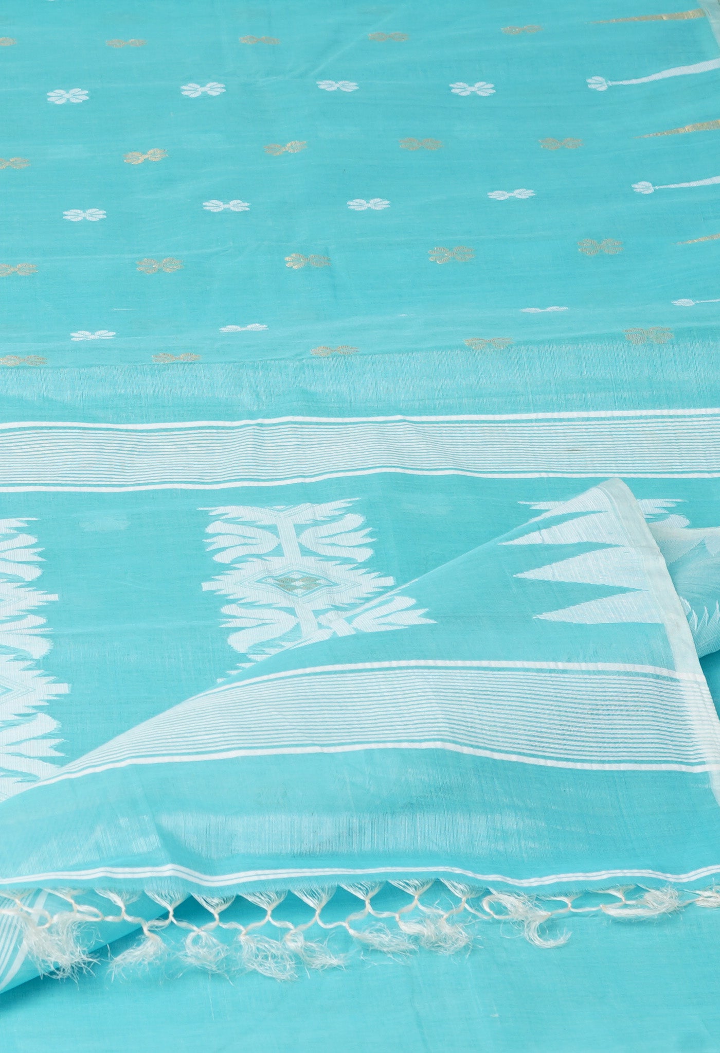 Blue PureHandloom Tussar Jamdhani Bengal Cotton Saree-UNM81066