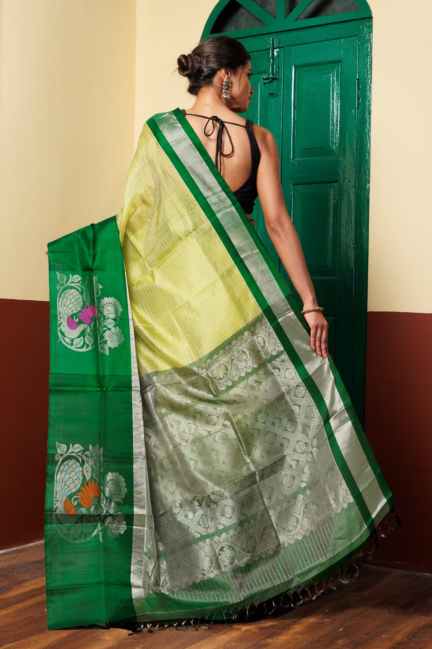 Green Pure Handloom Assam Sico Saree-UNM81097