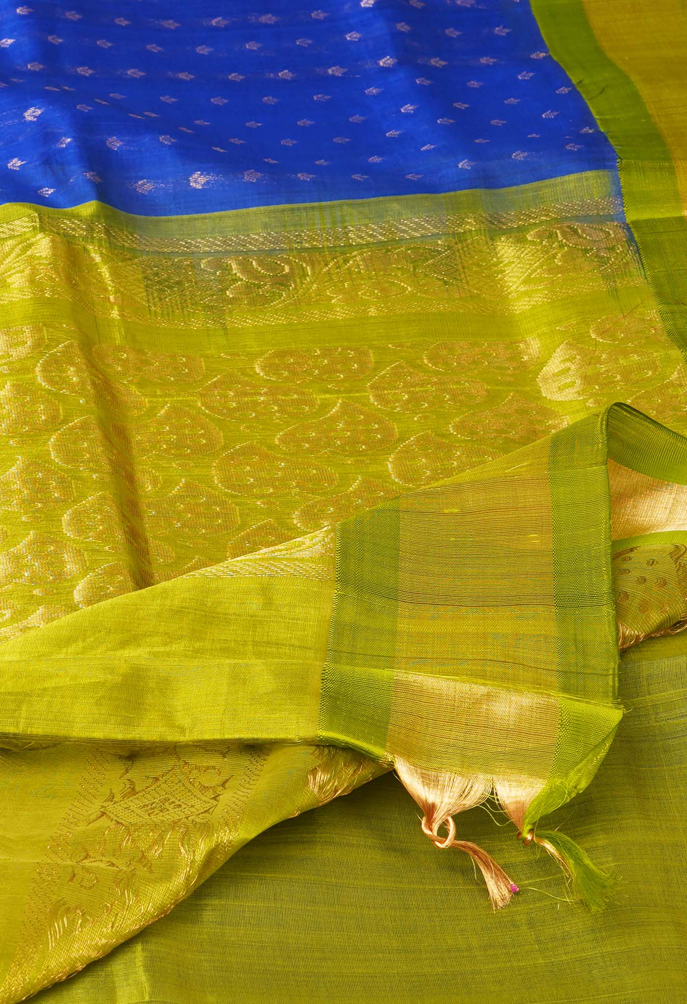 Blue-Green Pure Handloom Assam Sico Saree-UNM81098