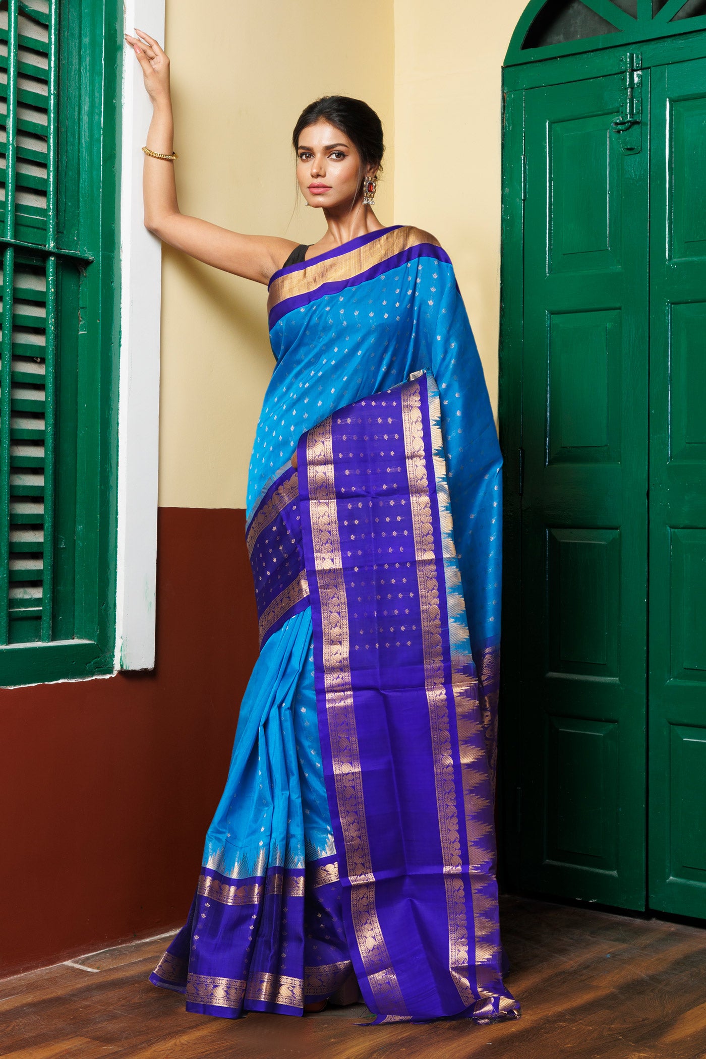 Blue-Dark Blue Pure Handloom Assam Sico Saree-UNM81099