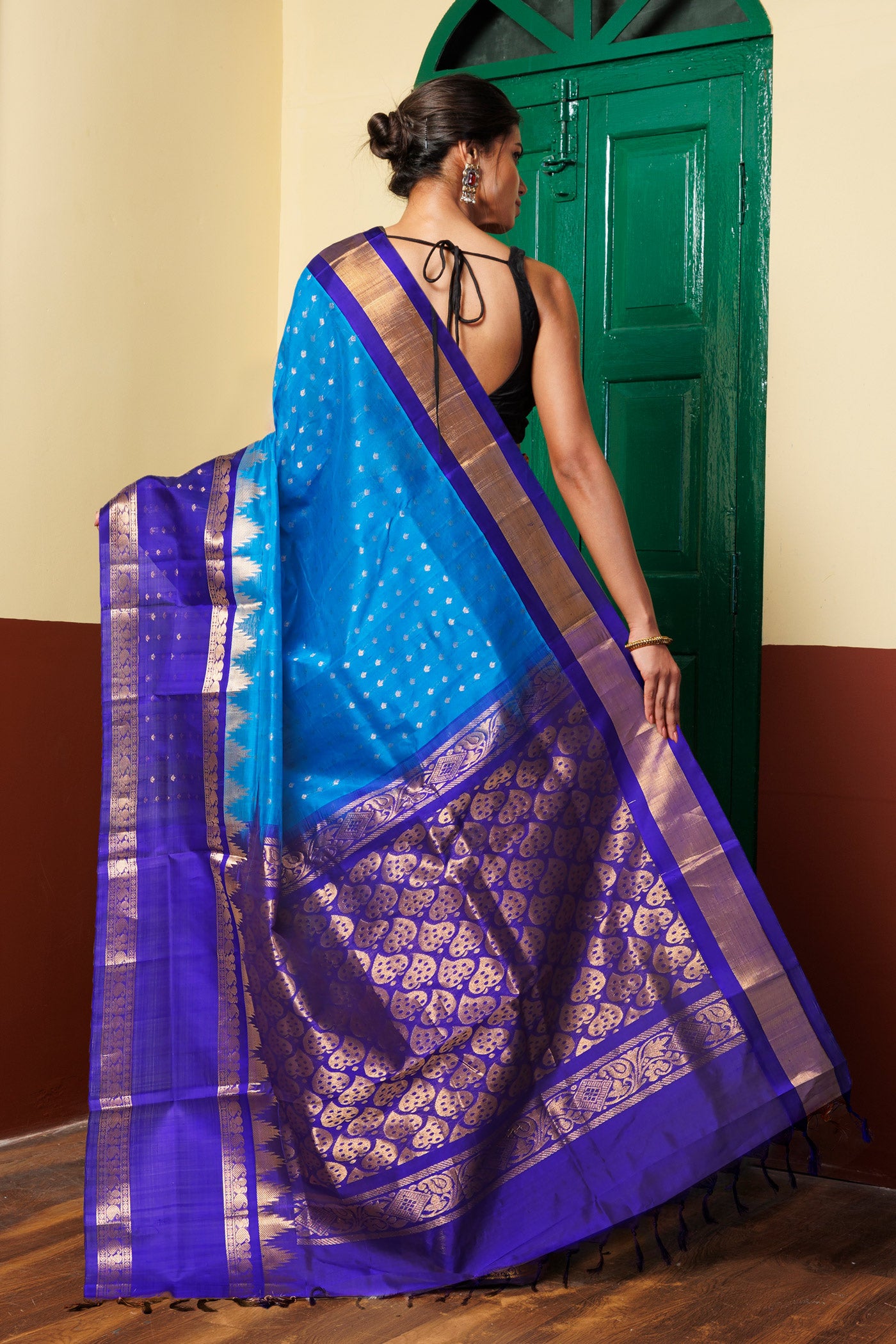 Blue-Dark Blue Pure Handloom Assam Sico Saree-UNM81099