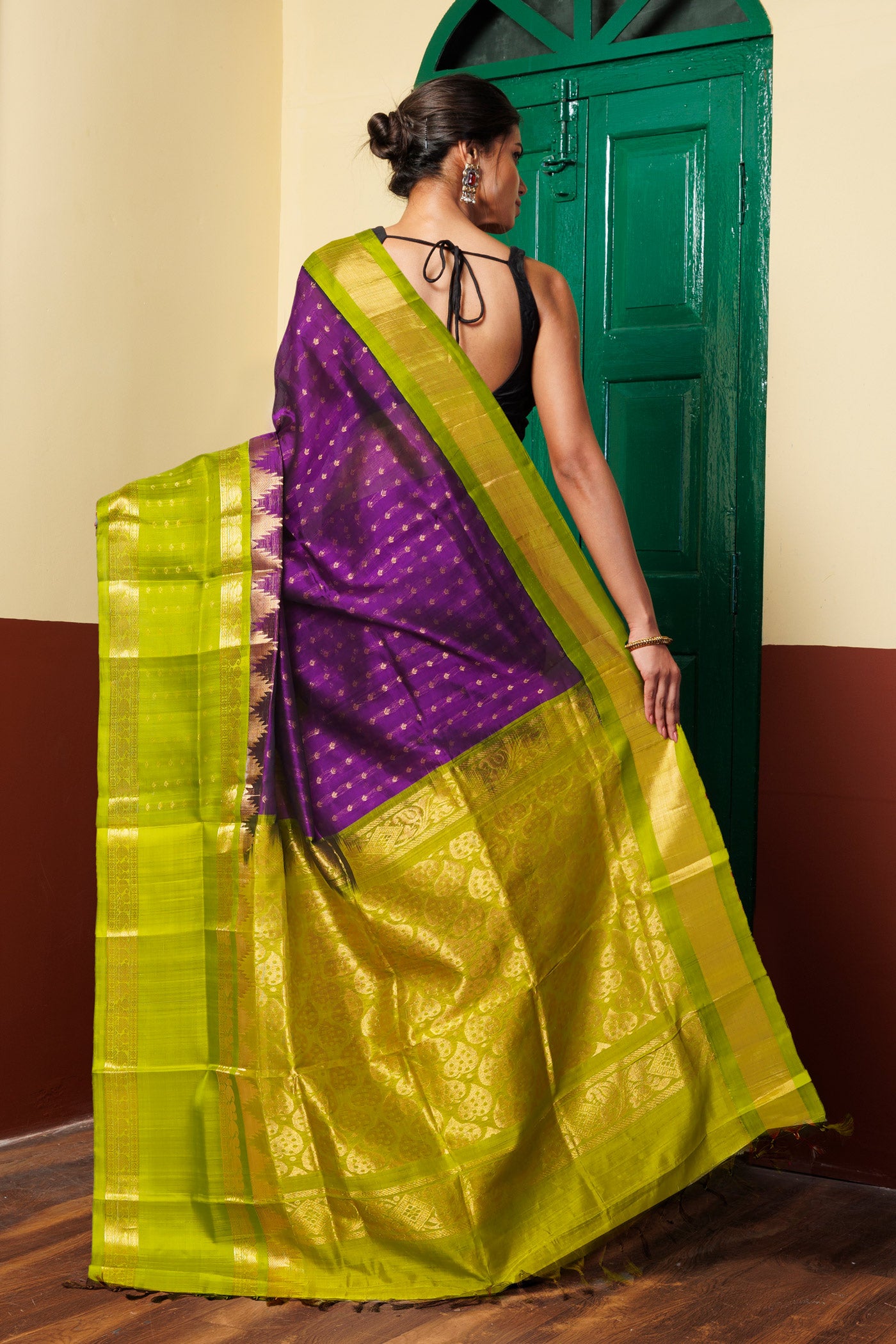 Purple-Green Pure Handloom Assam Sico Saree-UNM81100