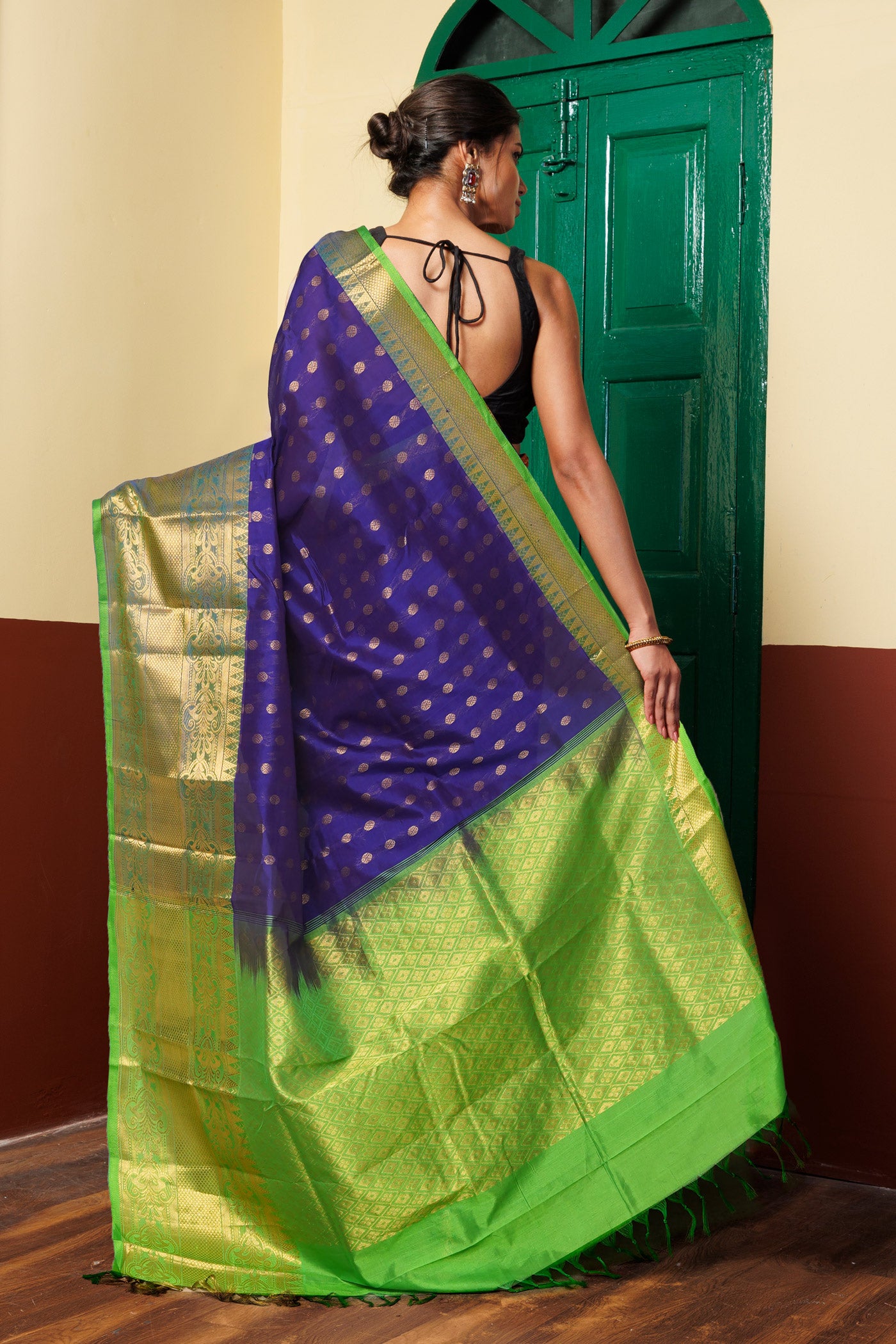 Dark Blue-Green Pure Handloom Assam Sico Saree-UNM81105