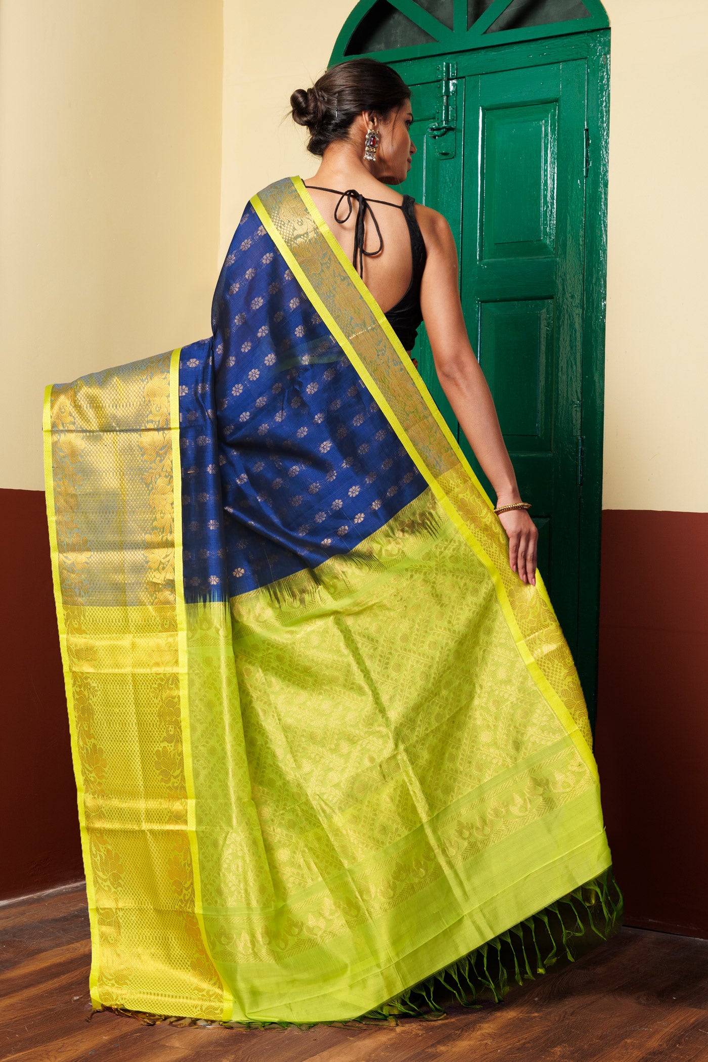 Blue-Green Pure Handloom Assam Sico Saree-UNM81107