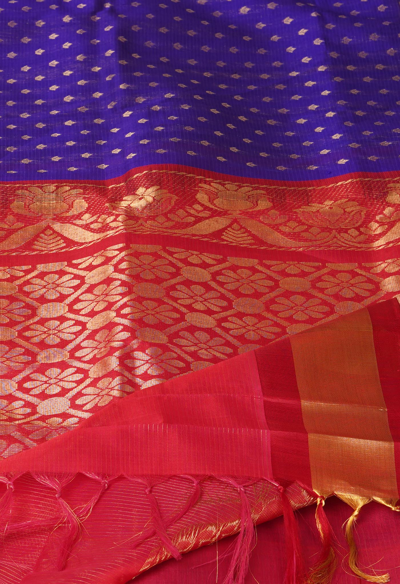 Dark Blue-Red Pure Handloom Assam Sico Saree-UNM81109