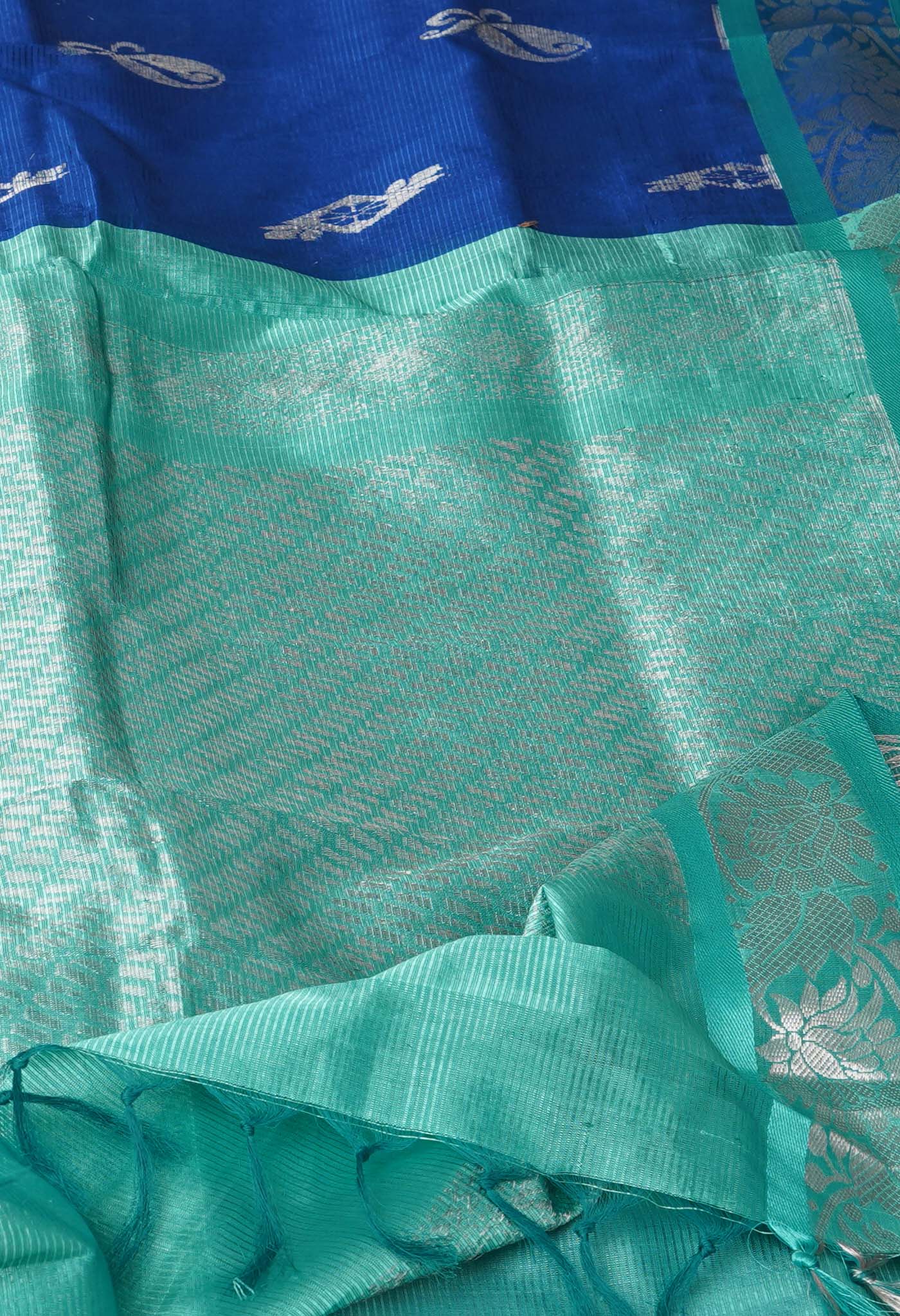 BlueTurquoise Blue Pure Handloom Assam Sico Saree-UNM81112