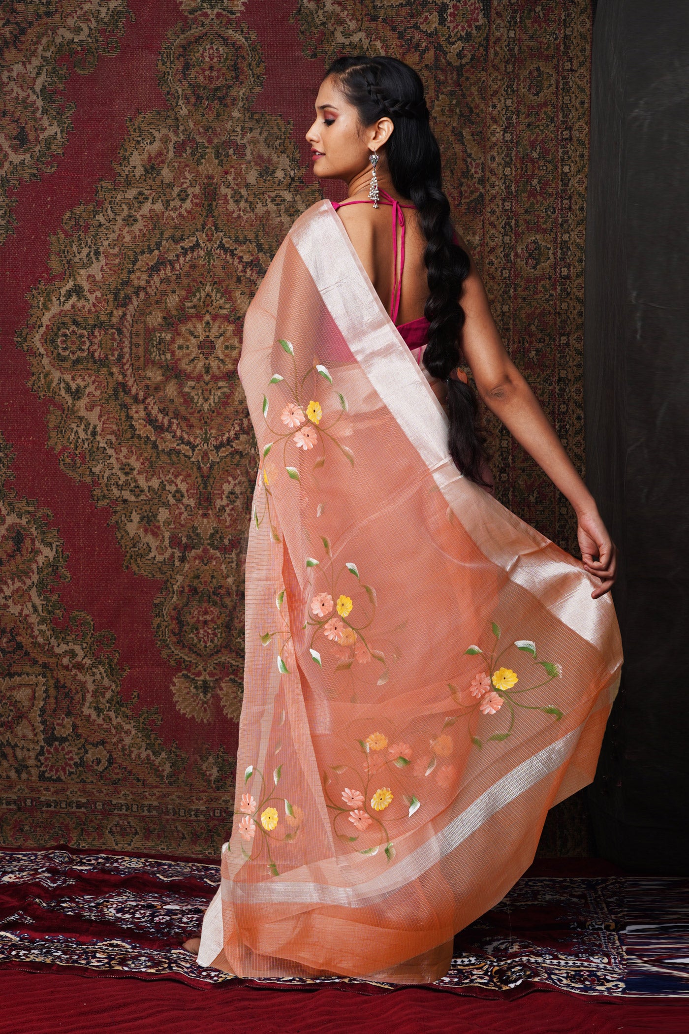 Orange Pure Hand Painted Kota Saree-UNM81116