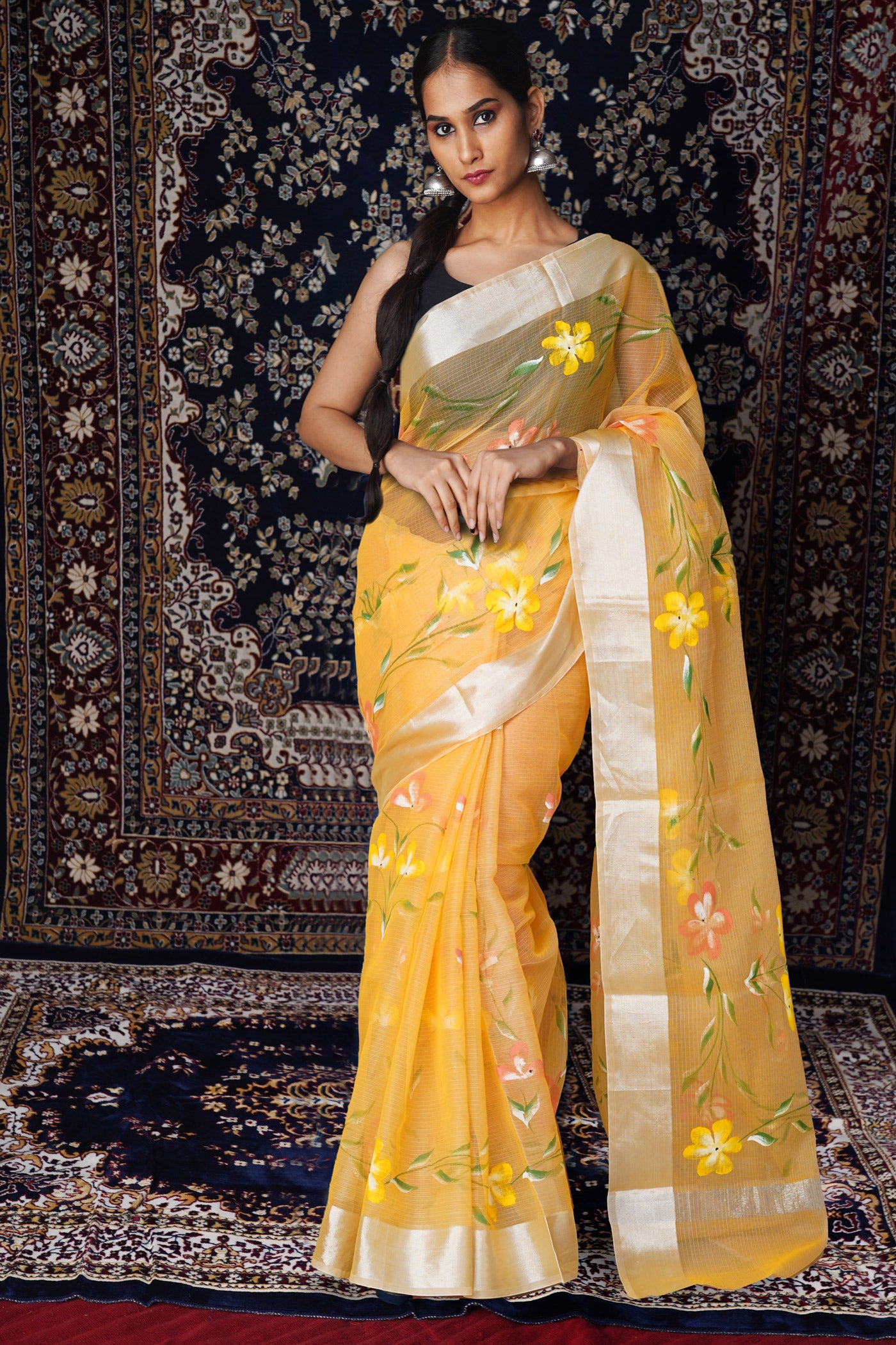 Yellow Pure Hand Painted Kota Saree-UNM81125