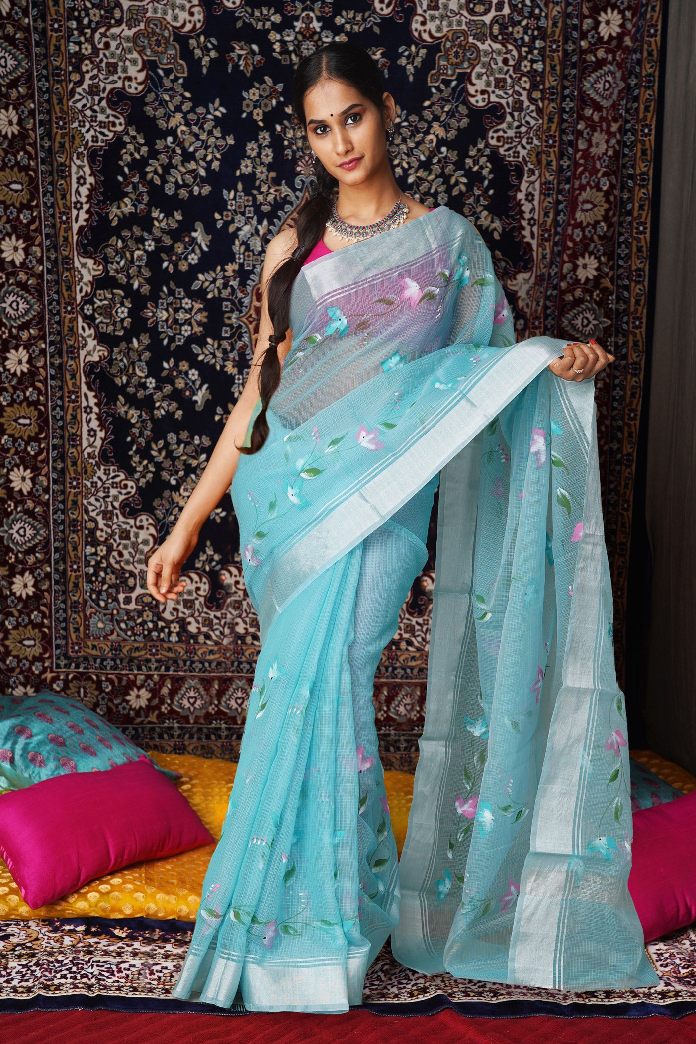 Blue Pure Hand Painted Kota Saree-UNM81140