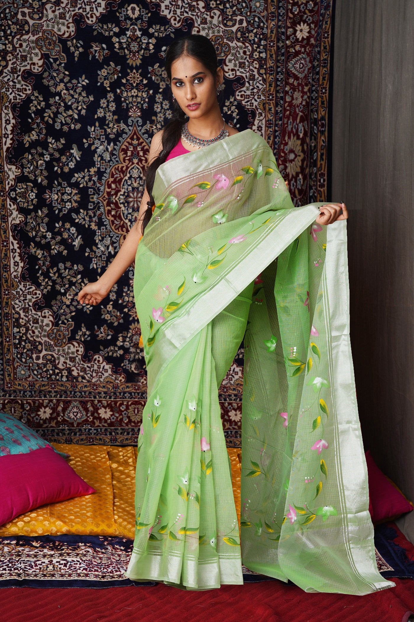 Green Pure Hand Painted Kota Saree-UNM81145