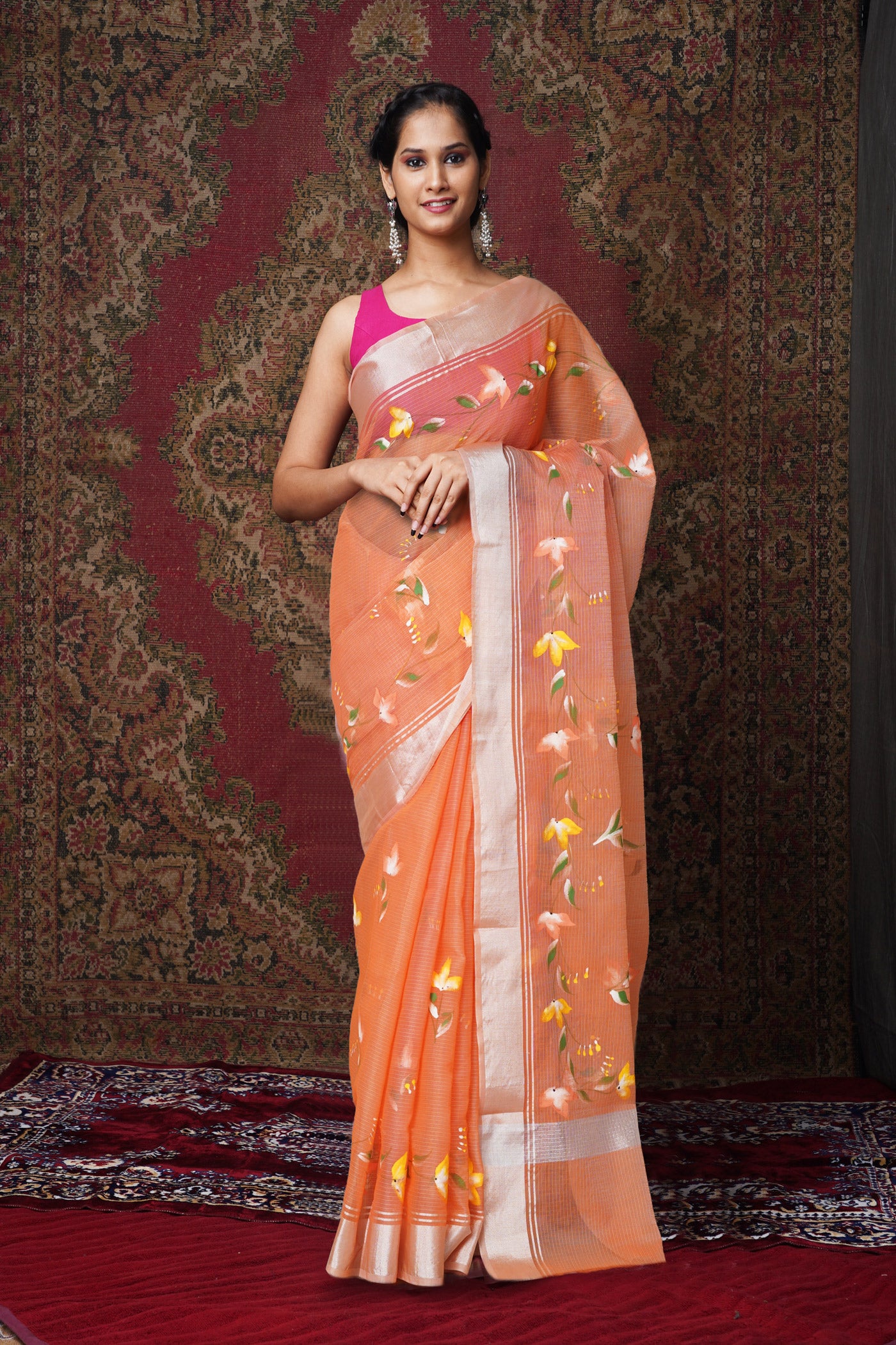 Orange Pure Hand Painted Kota Saree-UNM81157