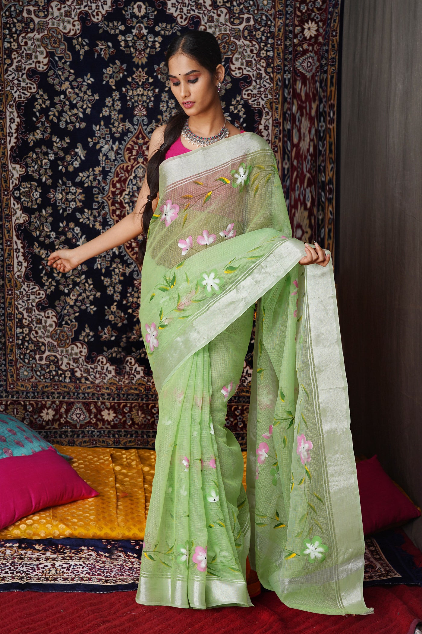 Green Pure Hand Painted Kota Saree-UNM81158