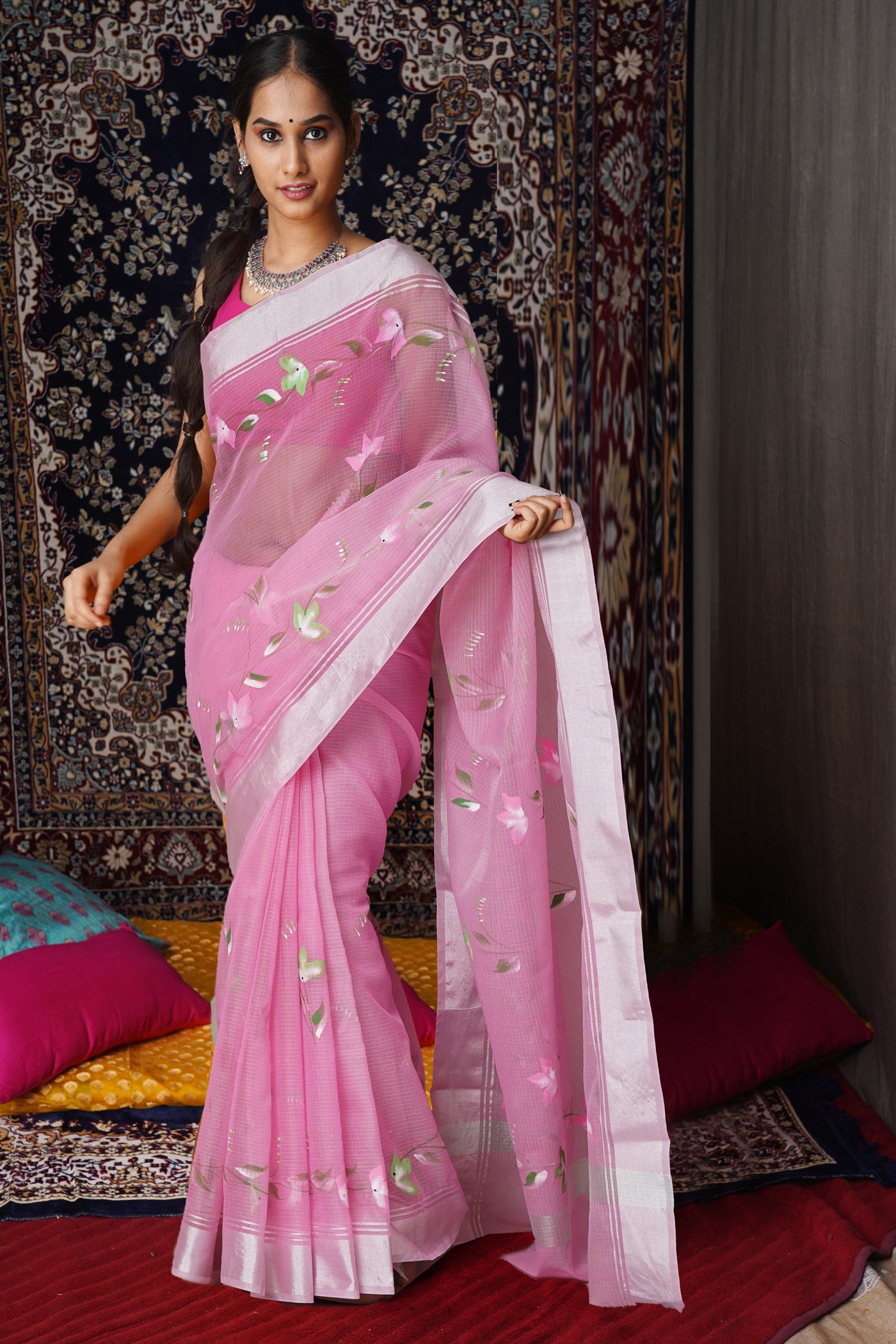 Pink Pure Hand Painted Kota Saree-UNM81159