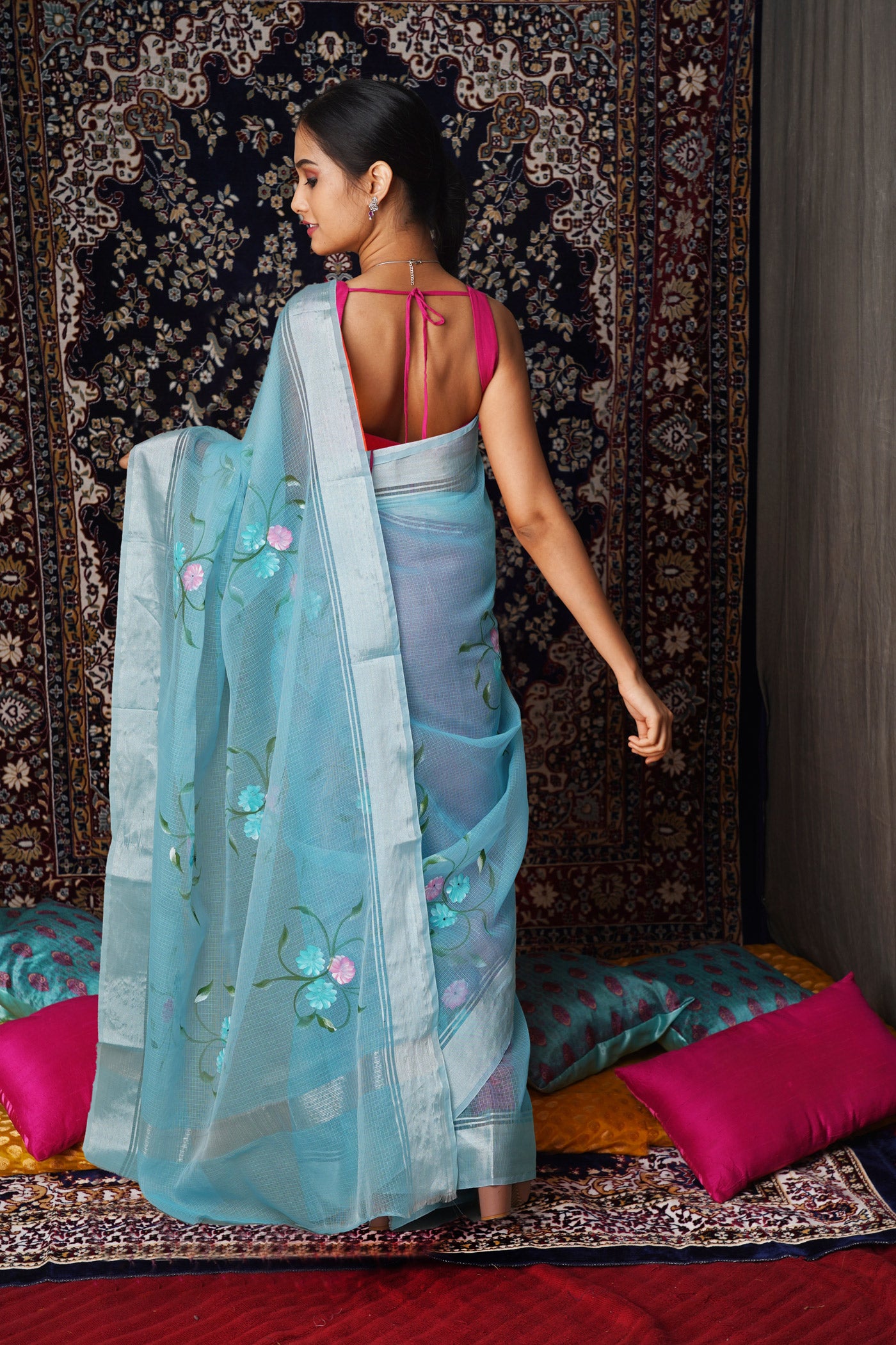 Blue Pure Hand Painted Kota Saree-UNM81160