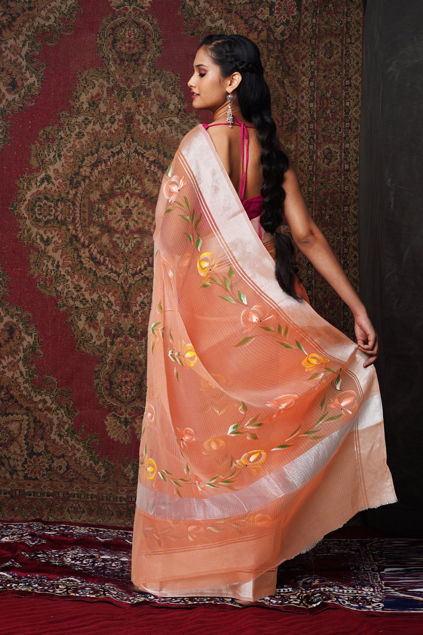 Orange Pure Hand Painted Kota Saree-UNM81169