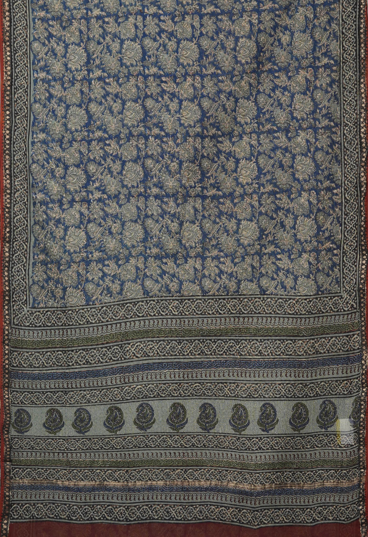 Blue Pure Discharge Bagru Printed Kota Saree-UNM81184