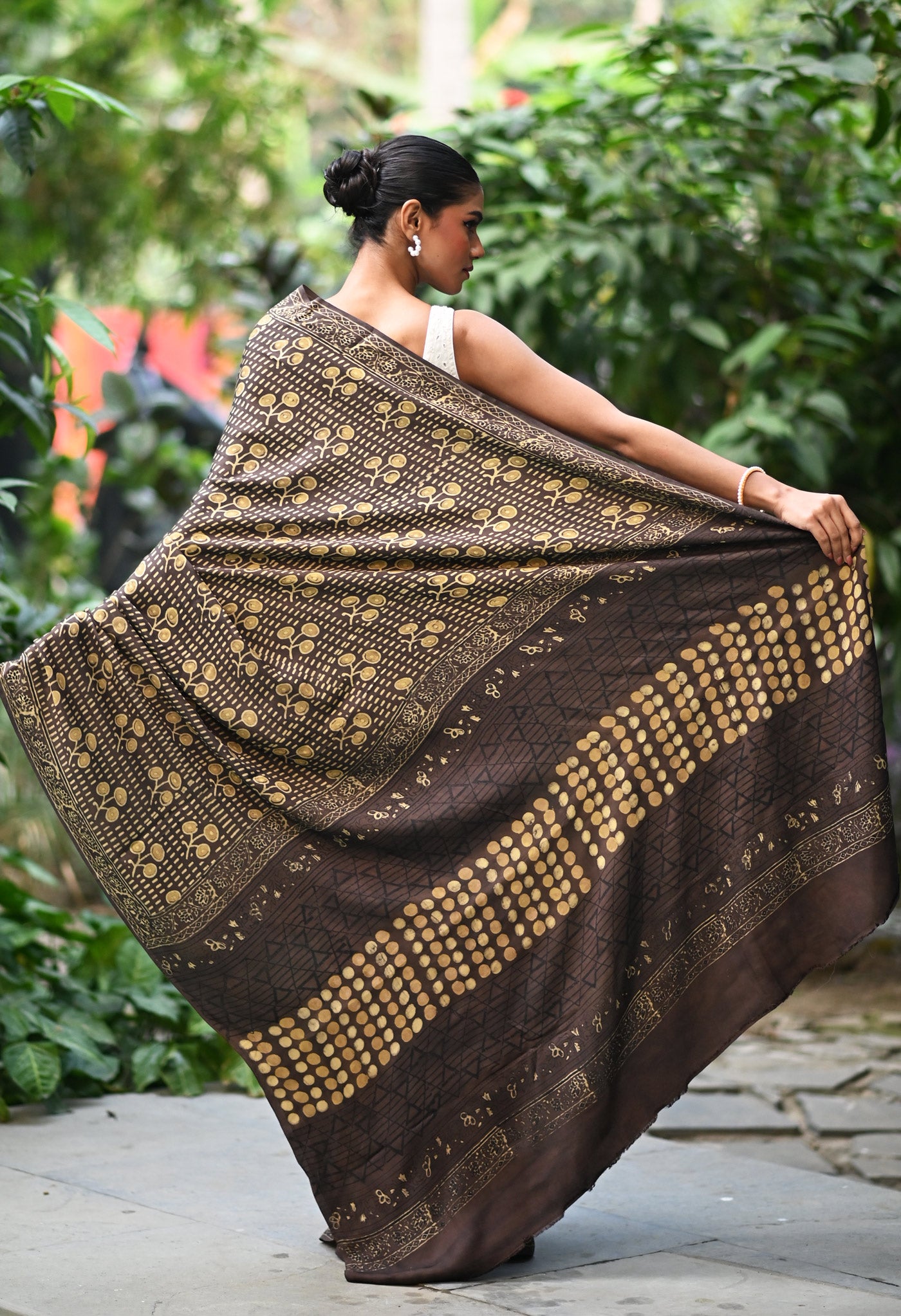 Brown Pure Ajrakh Printed Soft Silk Saree-UNM81243