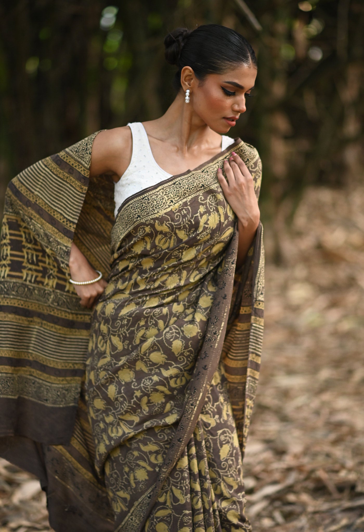 Brown Pure Ajrakh Printed Soft Silk Saree-UNM81246