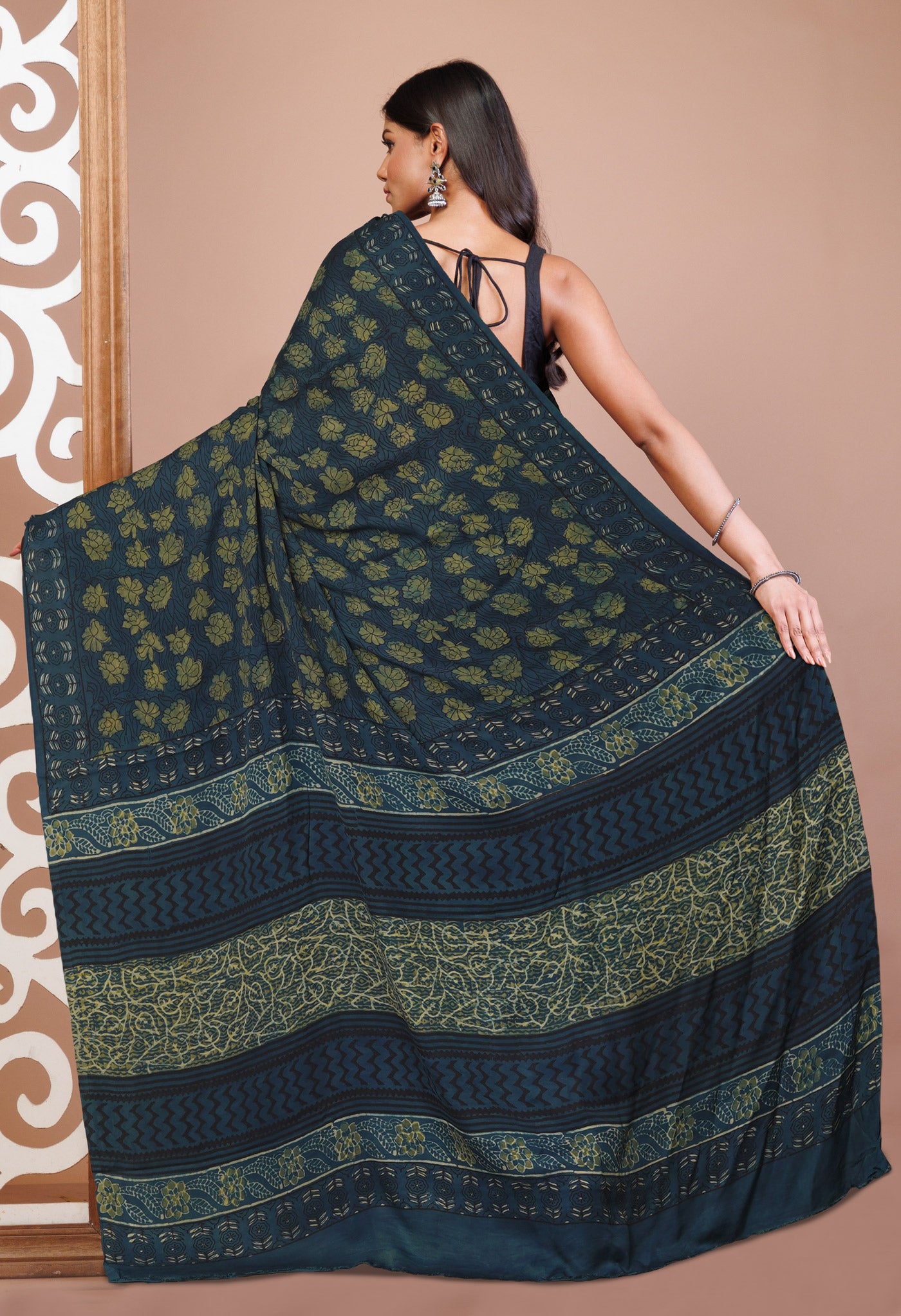 Blue Pure Ajrakh Printed Soft Silk Saree-UNM81253