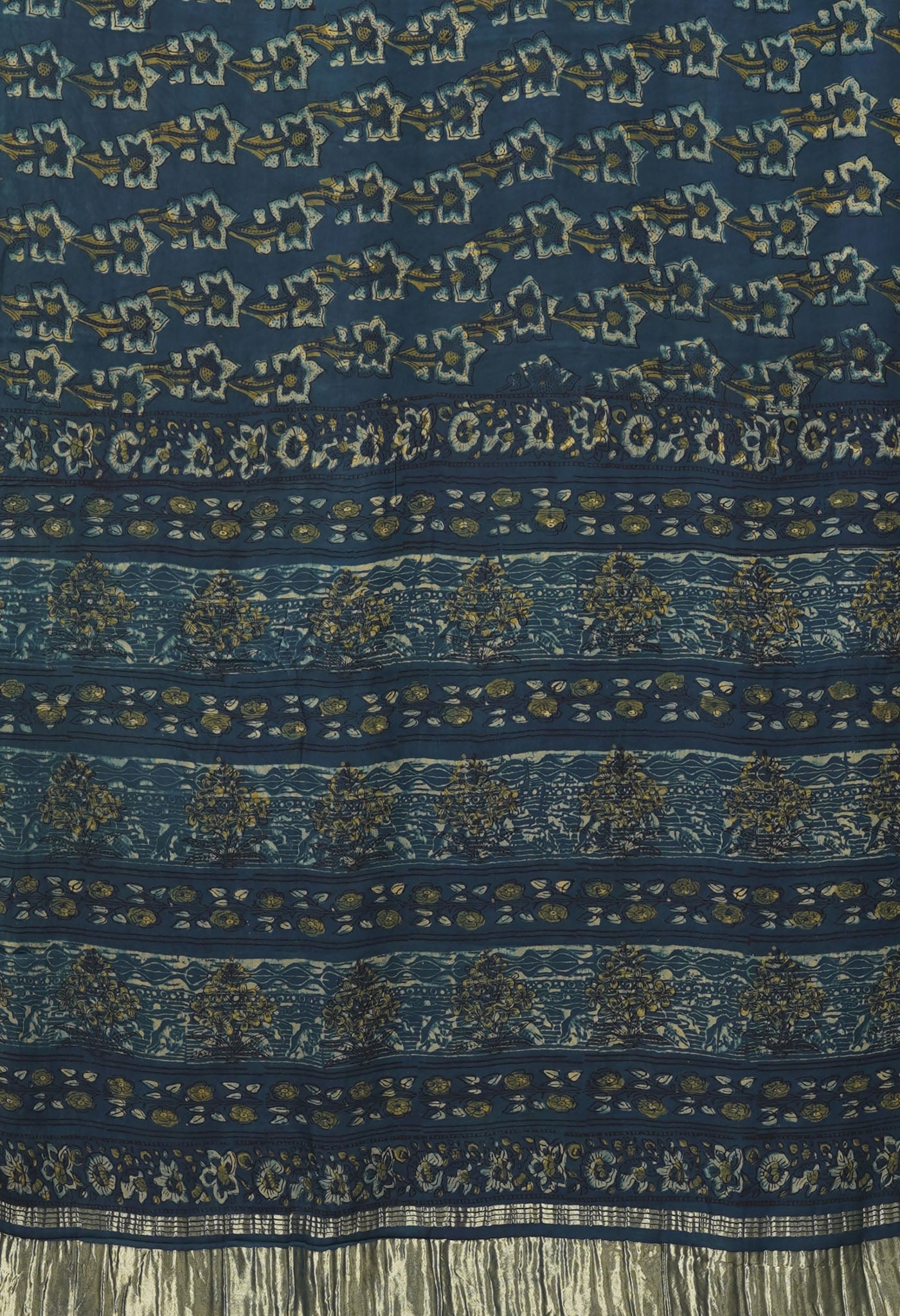 Blue Pure Ajrakh Printed Gaji Soft Silk Saree-UNM81270