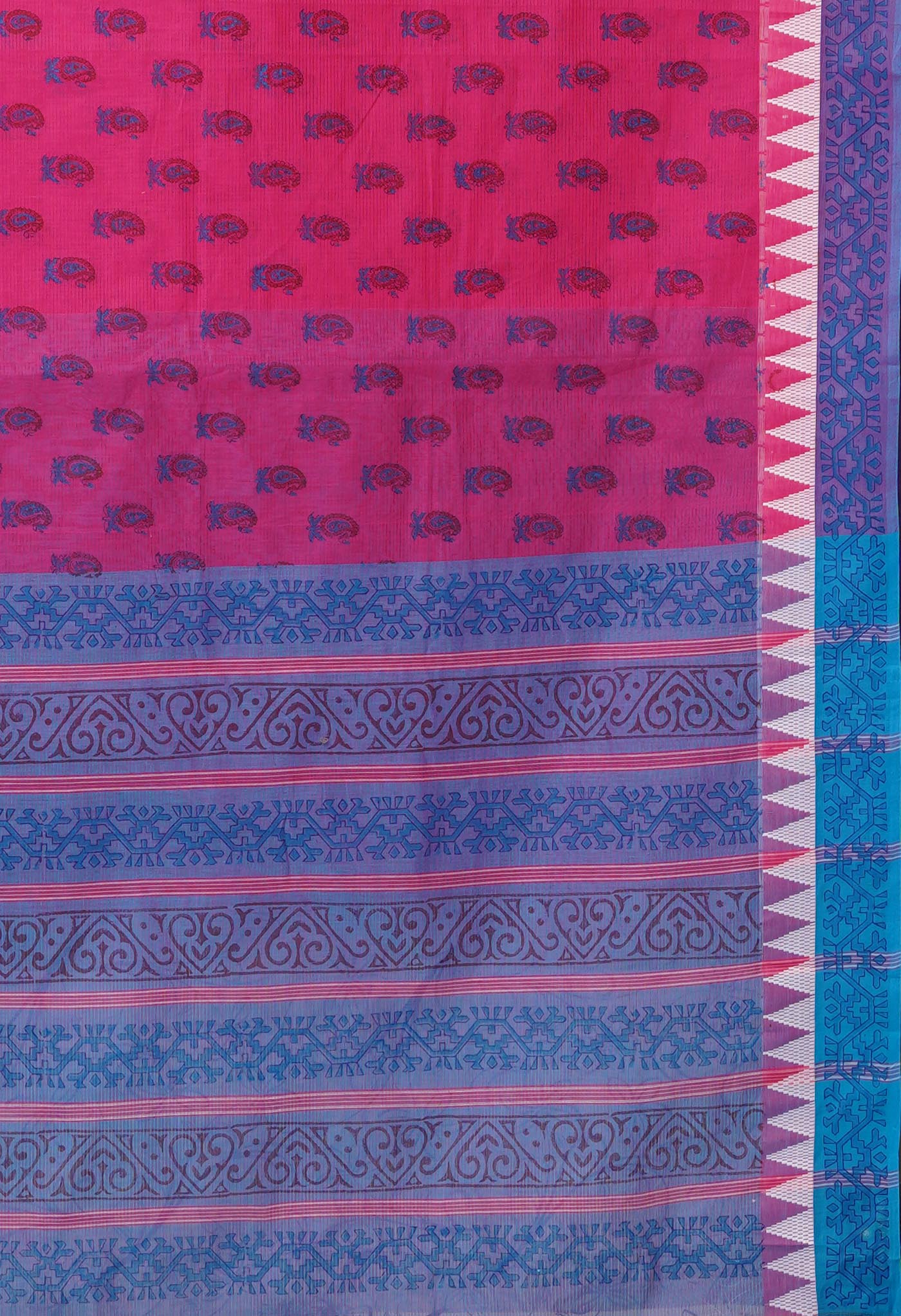 Pink Pure Hand Block Printed Mangalgiri Cotton Saree-UNM81280