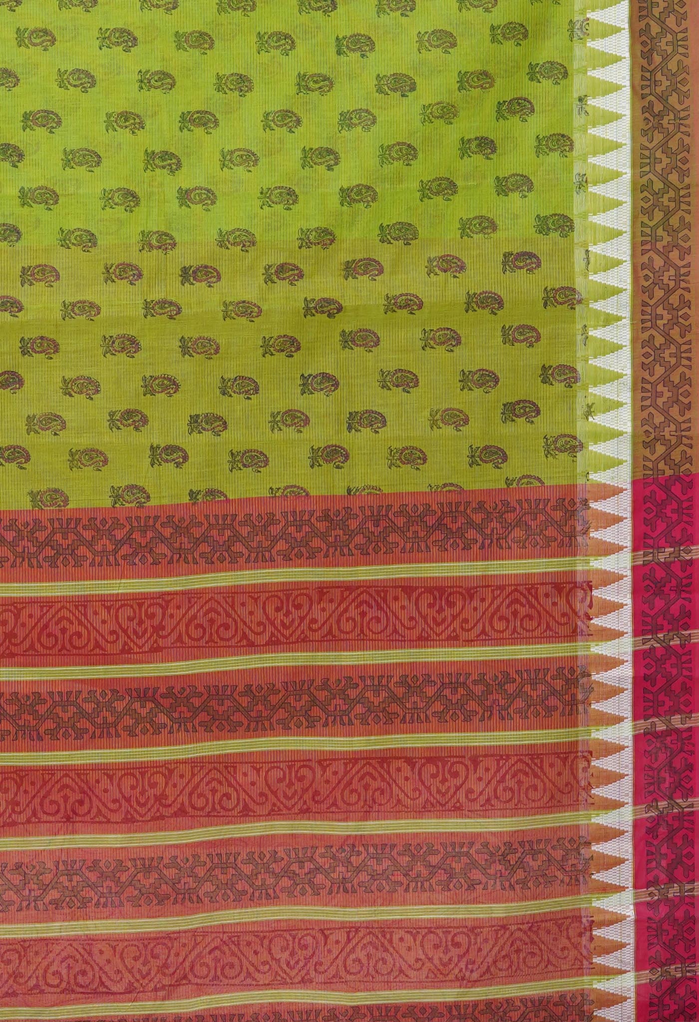 Green Pure Hand Block Printed Mangalgiri Cotton Saree-UNM81285