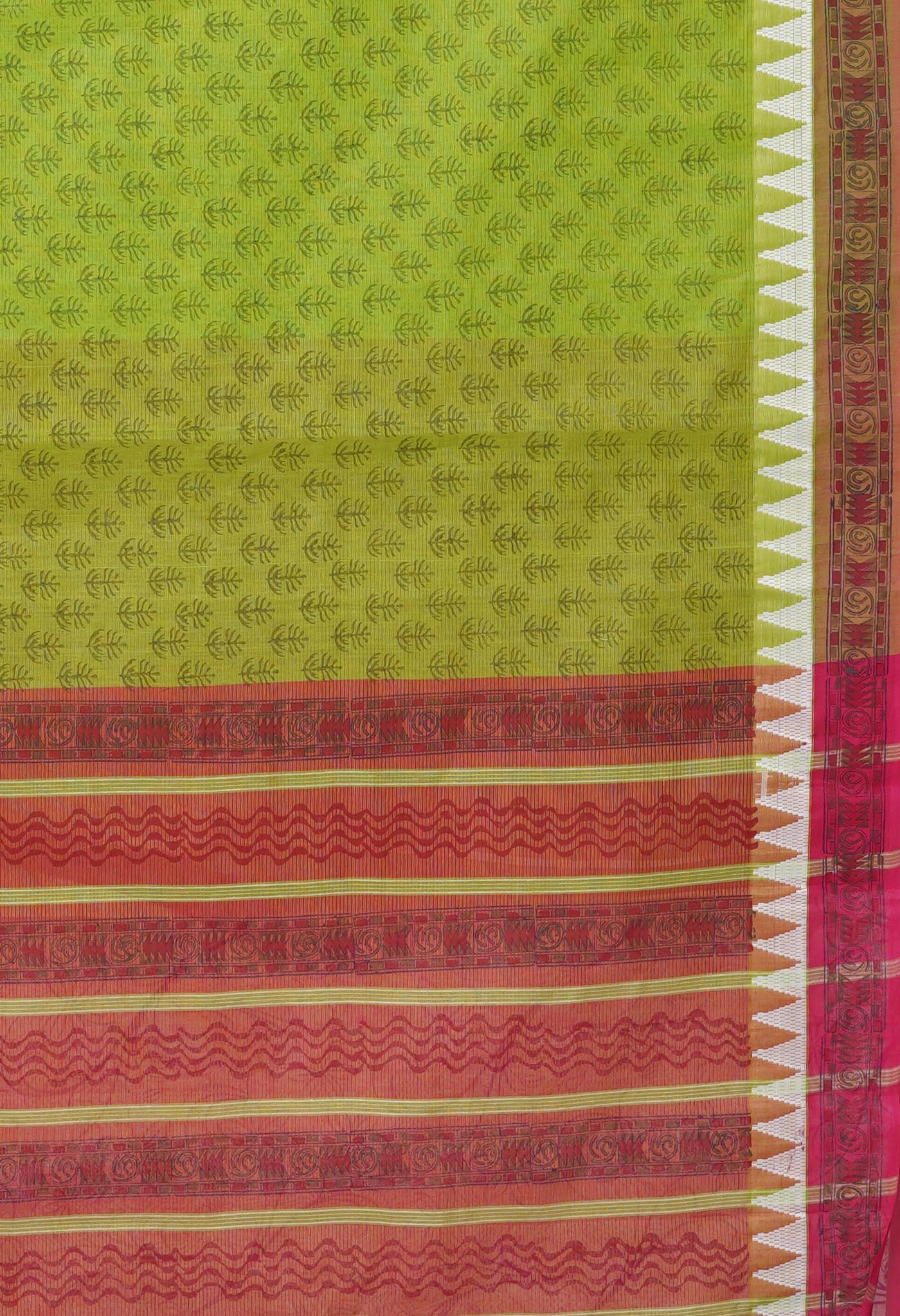 Green Pure Hand Block Printed Mangalgiri Cotton Saree-UNM81300