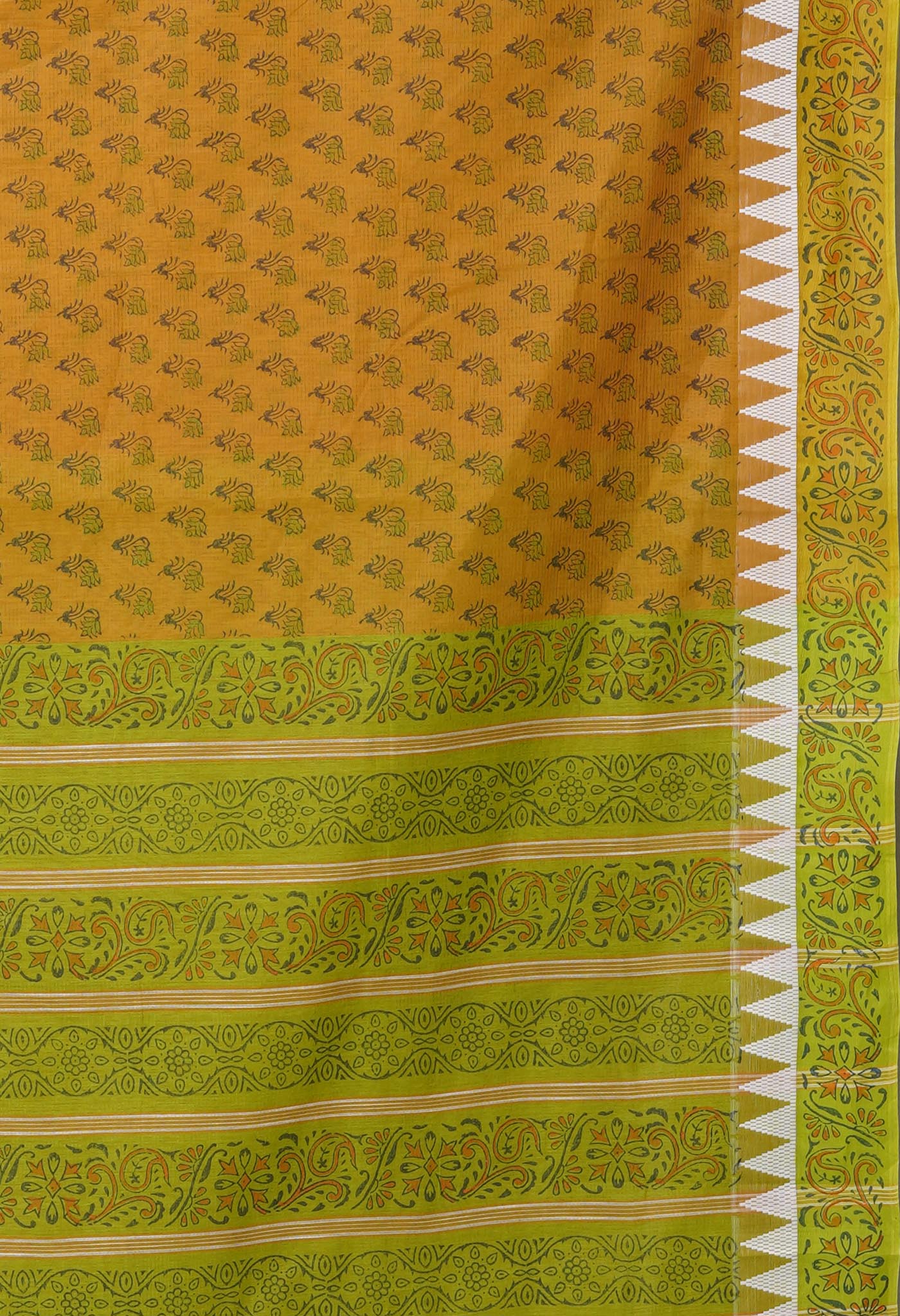 Yellow Pure Hand Block Printed Mangalgiri Cotton Saree-UNM81305