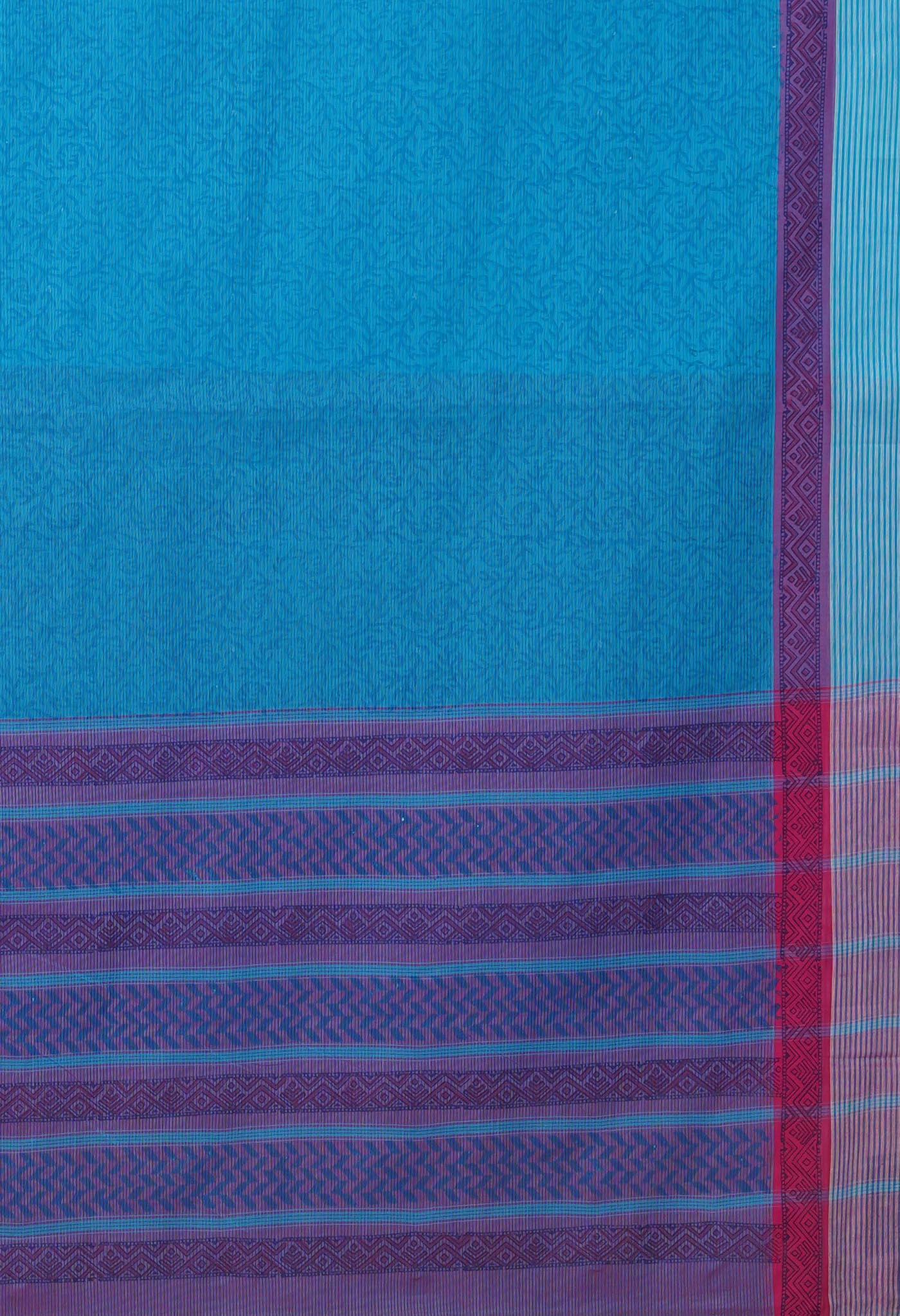 Blue Pure Hand Block Printed Mangalgiri Cotton Saree-UNM81313