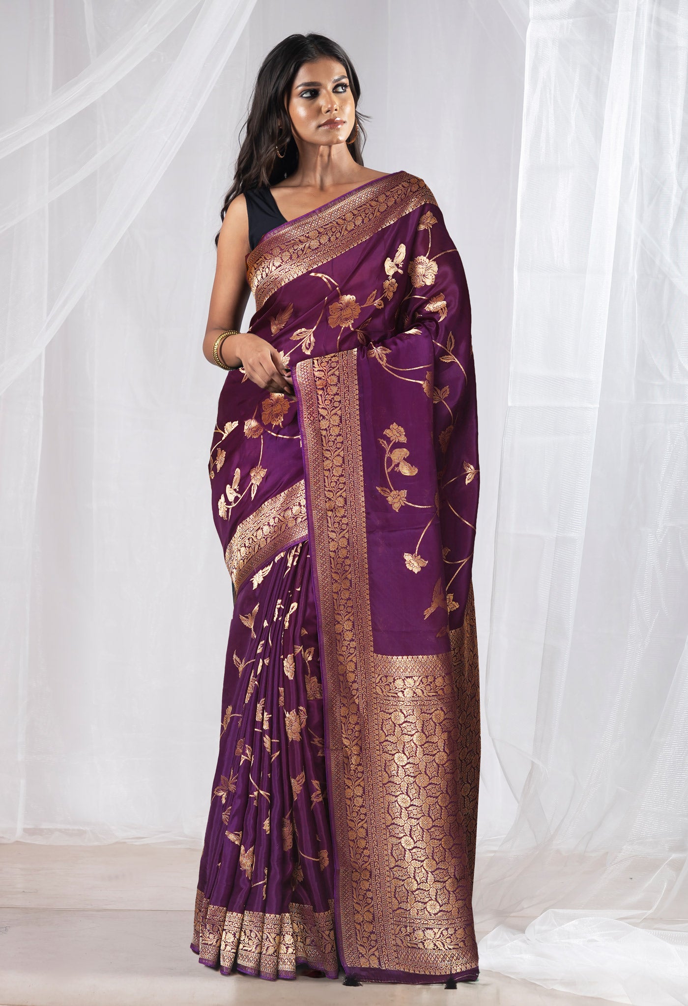 Purple Pure  Banarasi Soft Silk Saree-UNM81318