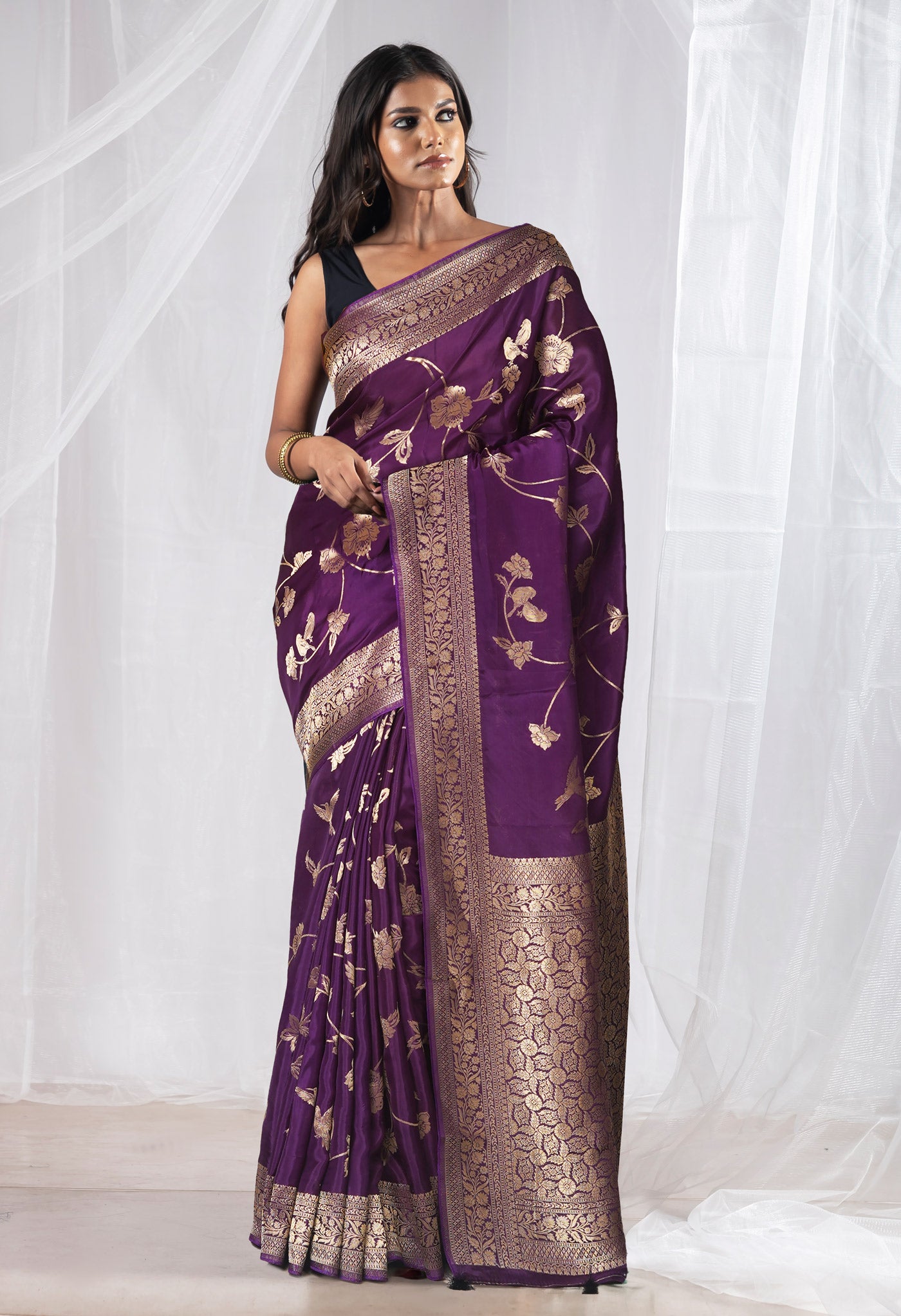 Violet Pure  Banarasi Soft Silk Saree-UNM81323