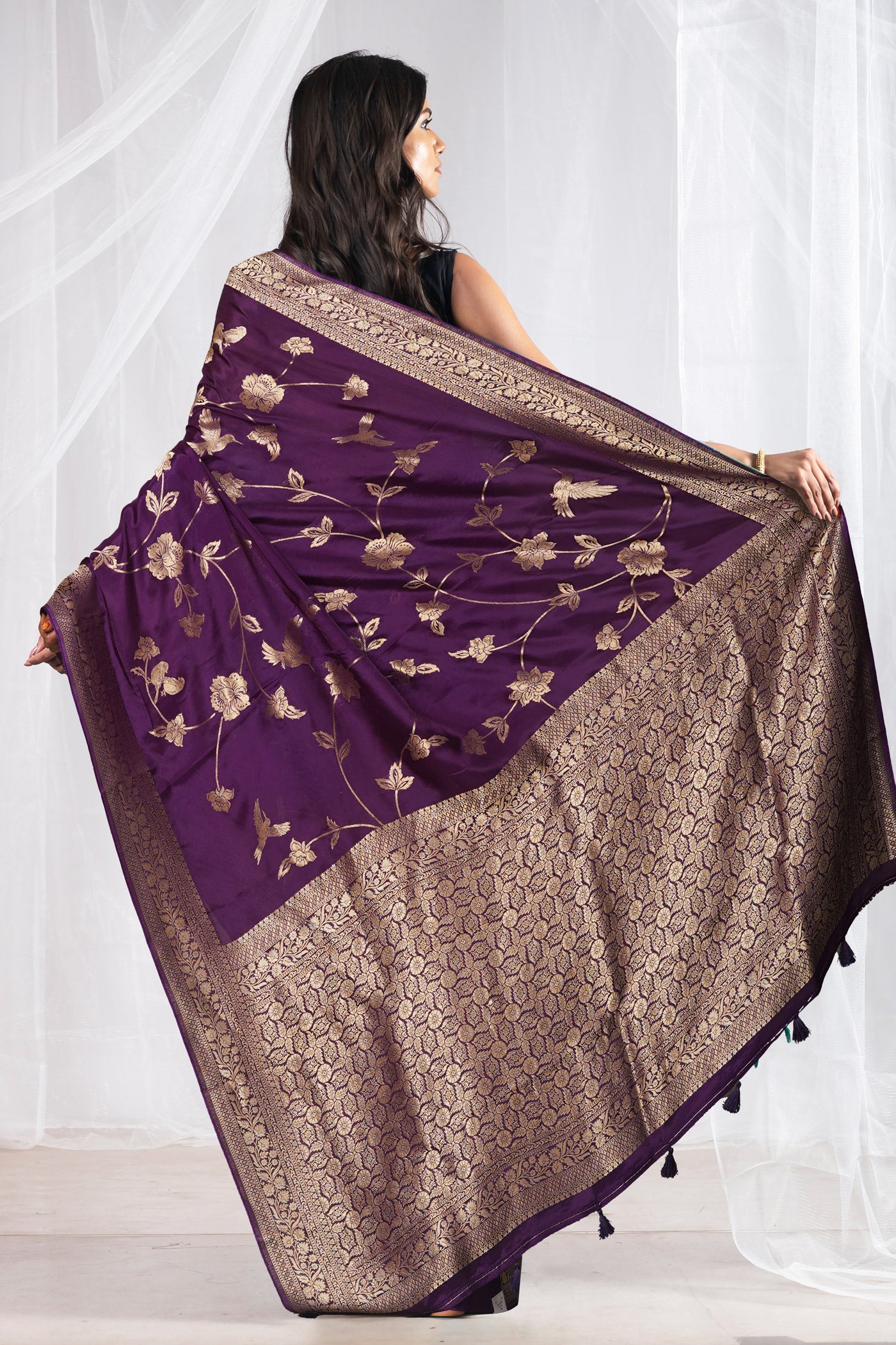 Violet Pure  Banarasi Soft Silk Saree-UNM81323