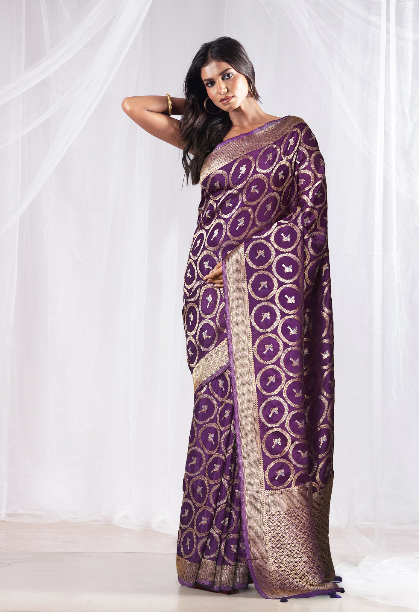 Purple Pure  Banarasi Soft Silk Saree-UNM81329