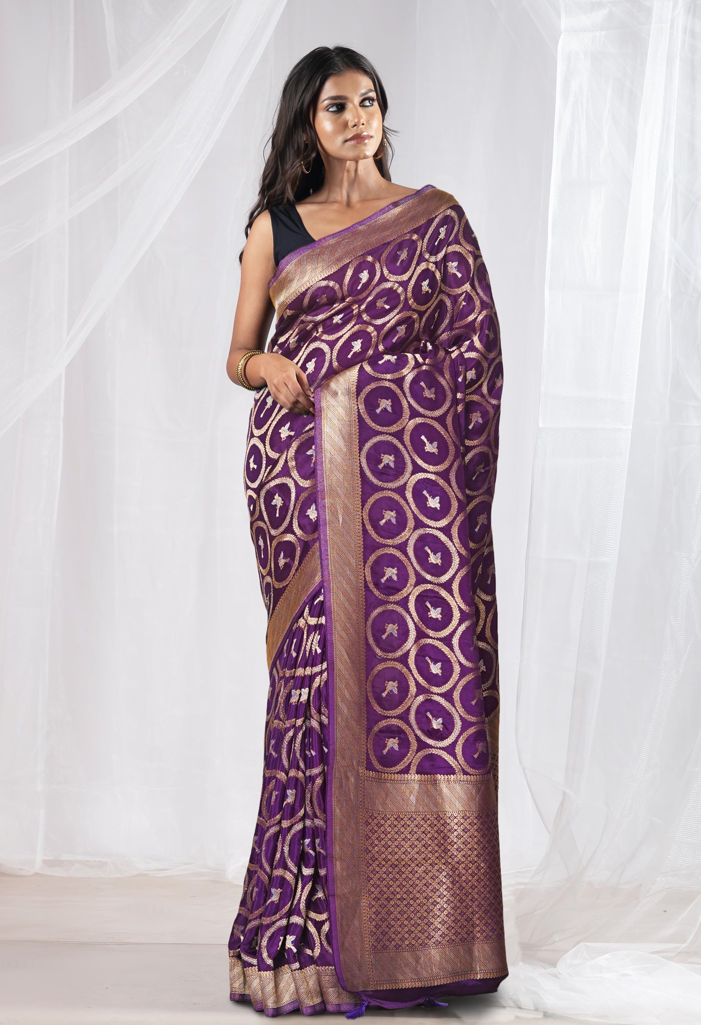 Violet Pure  Banarasi Soft Silk Saree-UNM81331