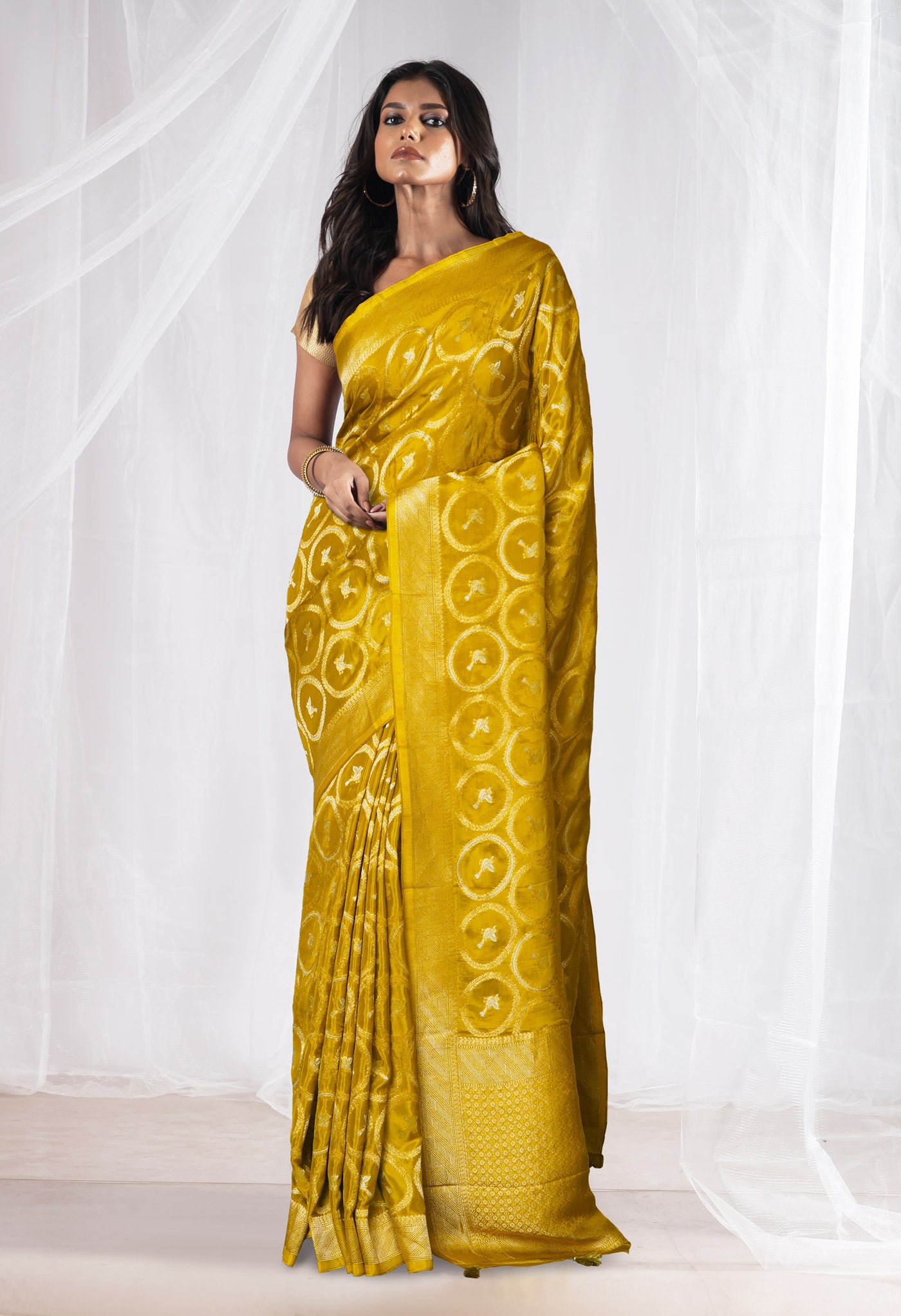 Yellow Pure  Banarasi Soft Silk Saree-UNM81332