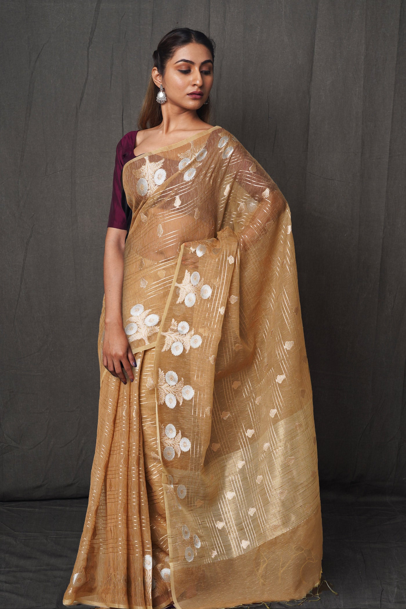 Brown  Chanderi Sico Saree-UNM81335