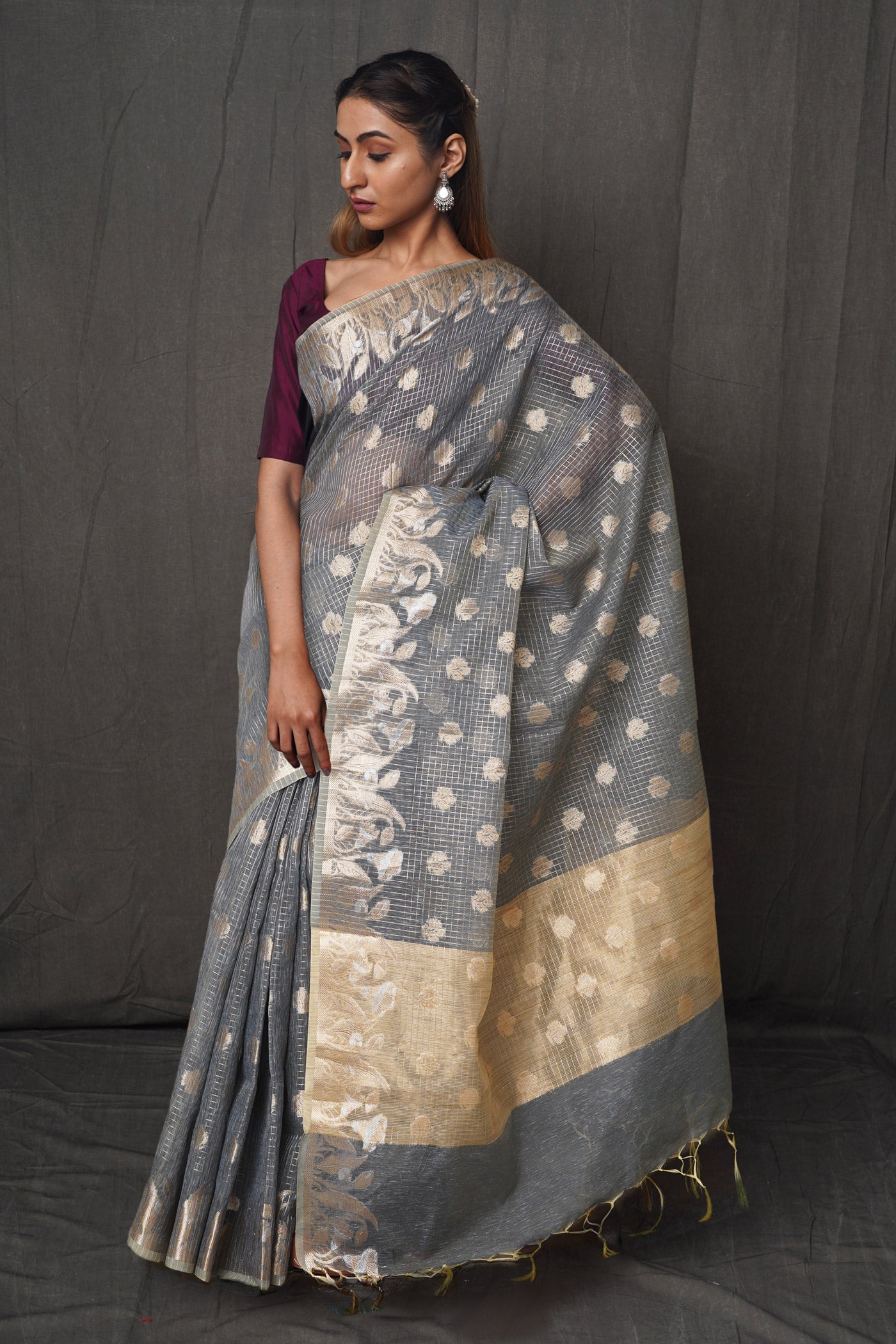 Blue  Chanderi Sico Saree-UNM81336