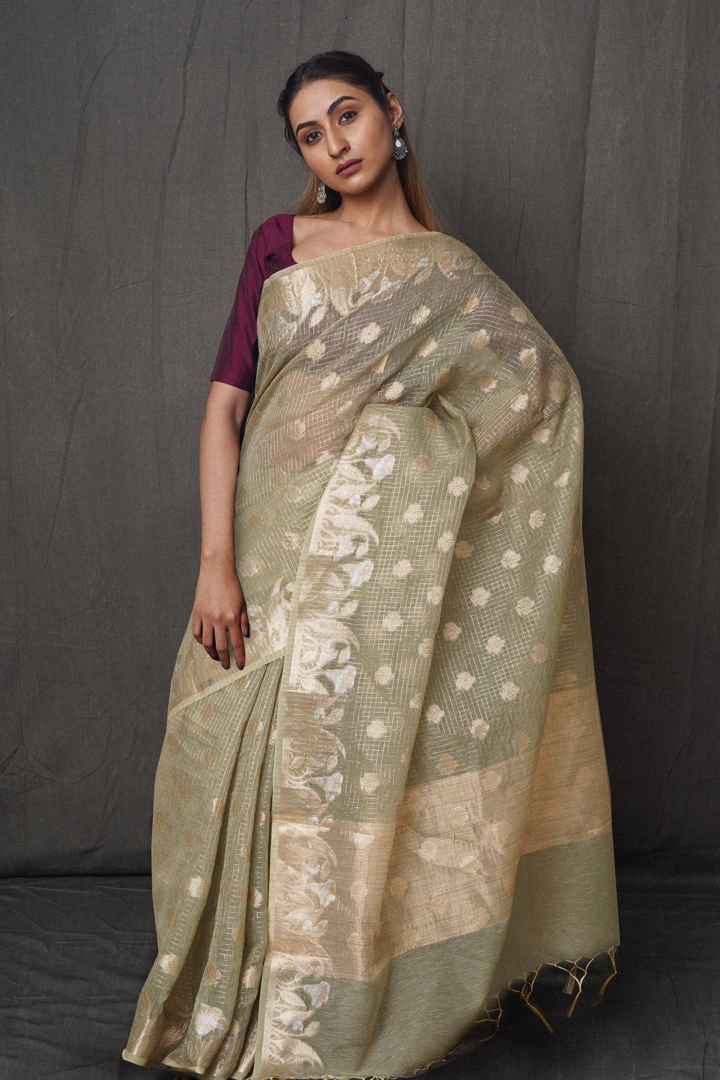 Green  Chanderi Sico Saree-UNM81338