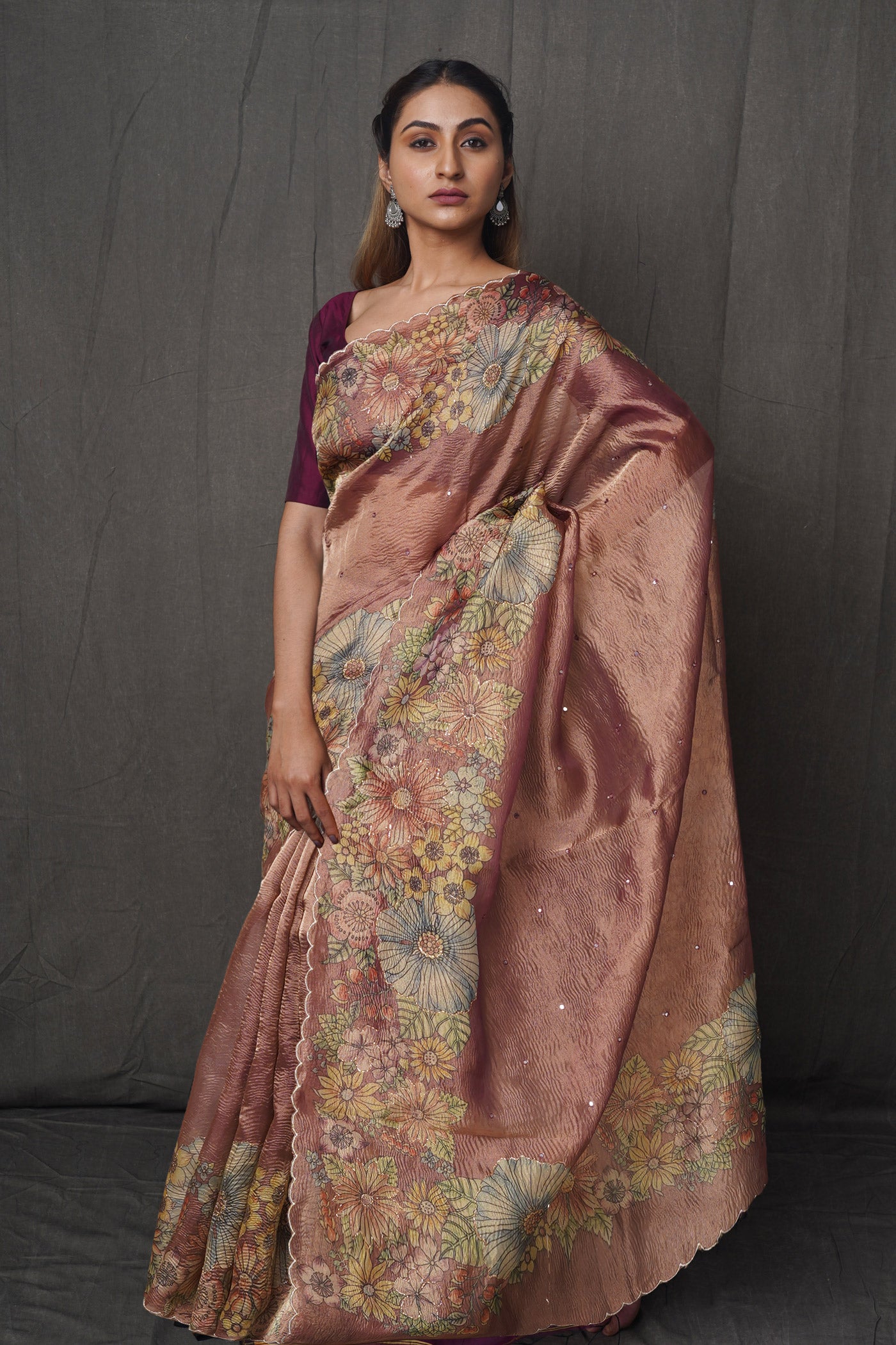 Pink  Digital Printed With Embroidery Organza Saree-UNM81341