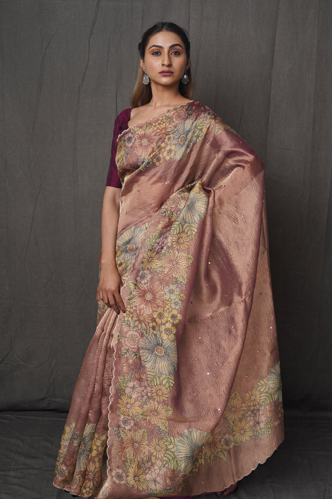 Pink  Digital Printed With Embroidery Organza Saree-UNM81343