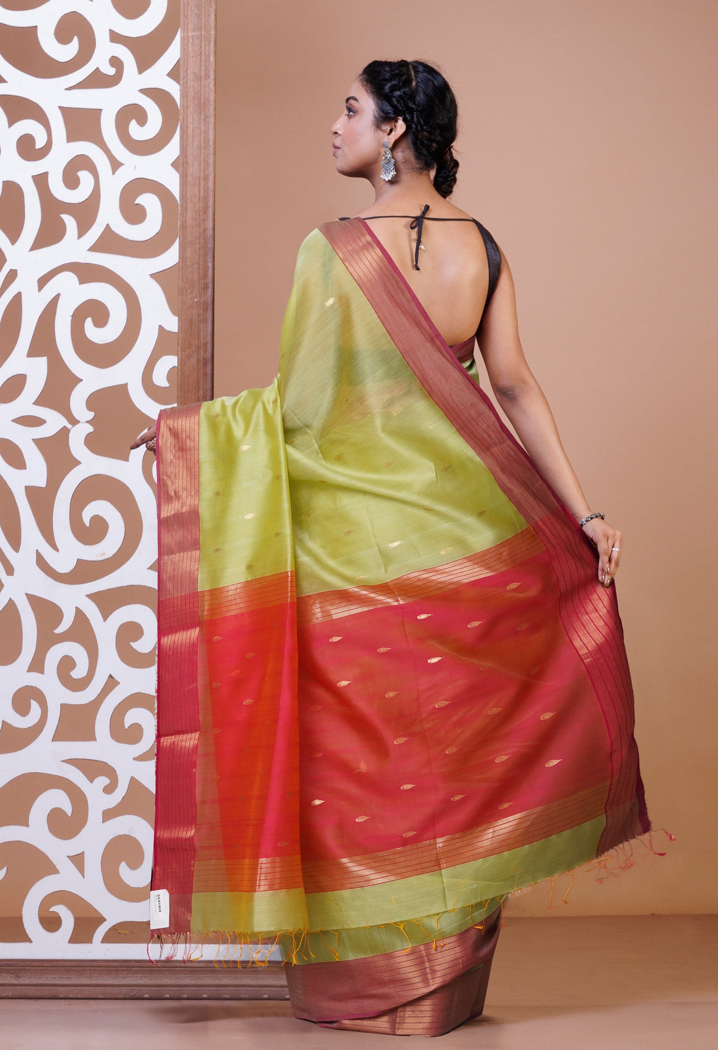 Green-Pink Pure Handloom Maheshwari Sico Saree-UNM81349