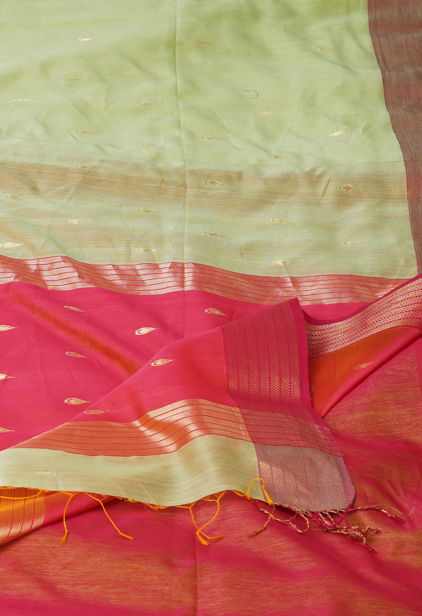 Green-Pink Pure Handloom Maheshwari Sico Saree-UNM81349