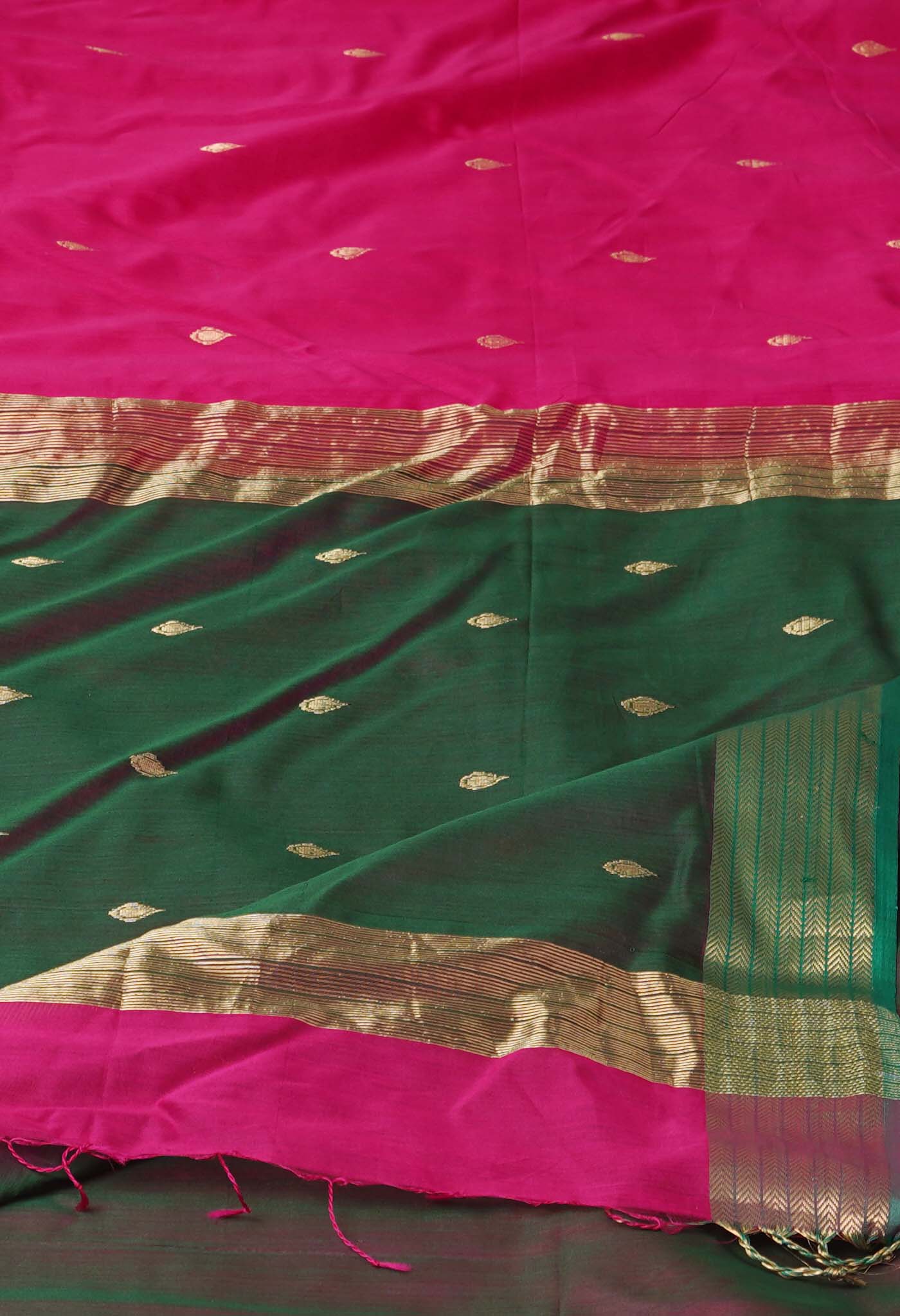 Pink-Green Pure Handloom Maheshwari Sico Saree-UNM81350