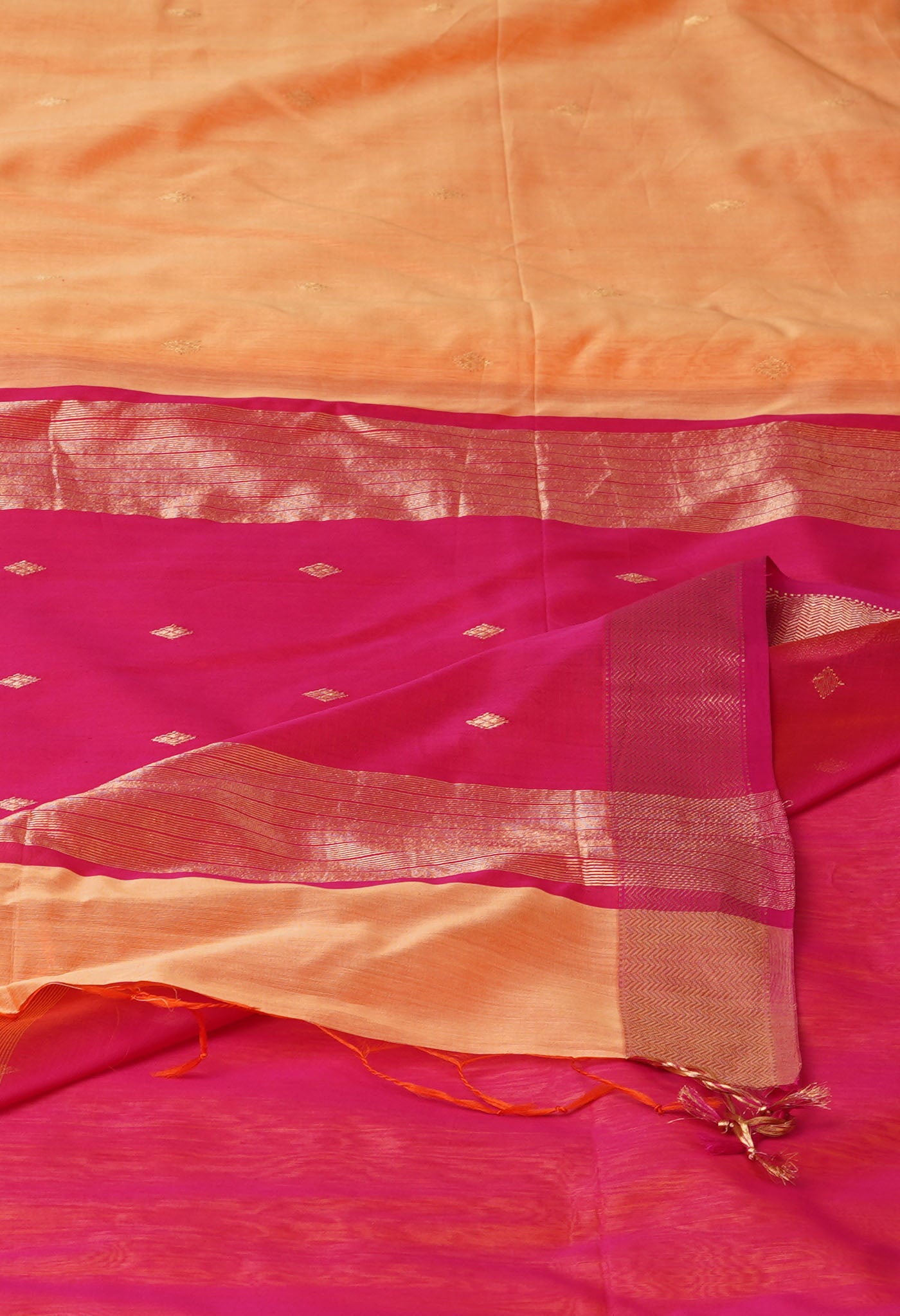 Orange-Pink Pure Handloom Maheshwari Sico Saree-UNM81355