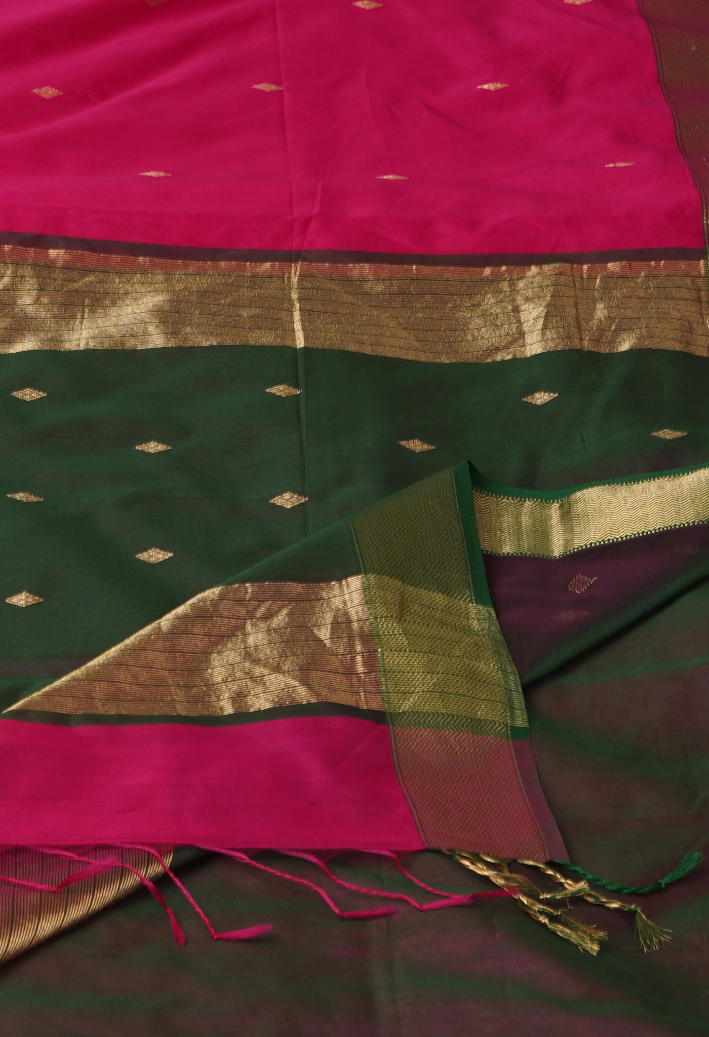 Pink-Green Pure Handloom Maheshwari Sico Saree-UNM81356