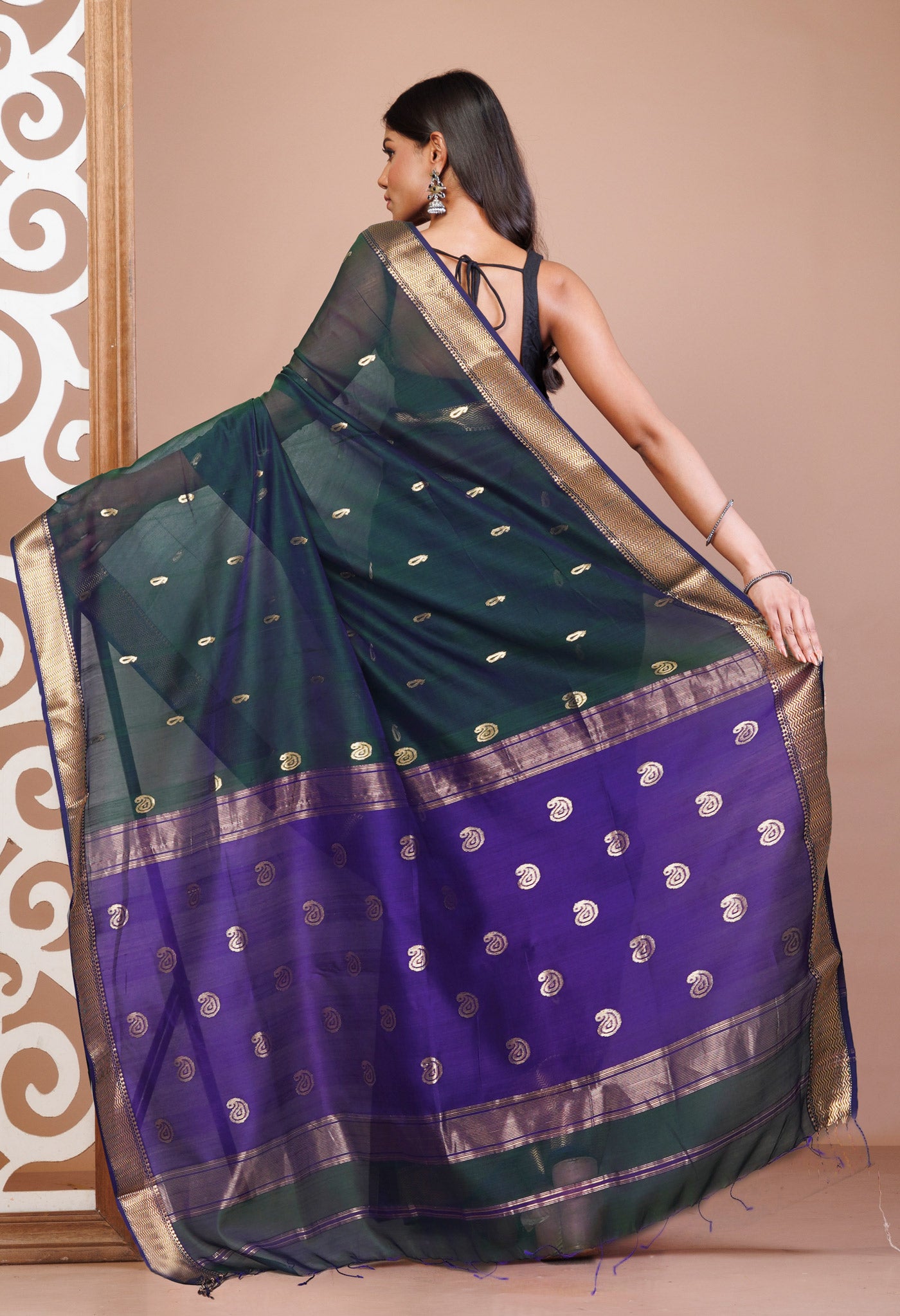 Green-Violet Pure Handloom Maheshwari Sico Saree-UNM81362