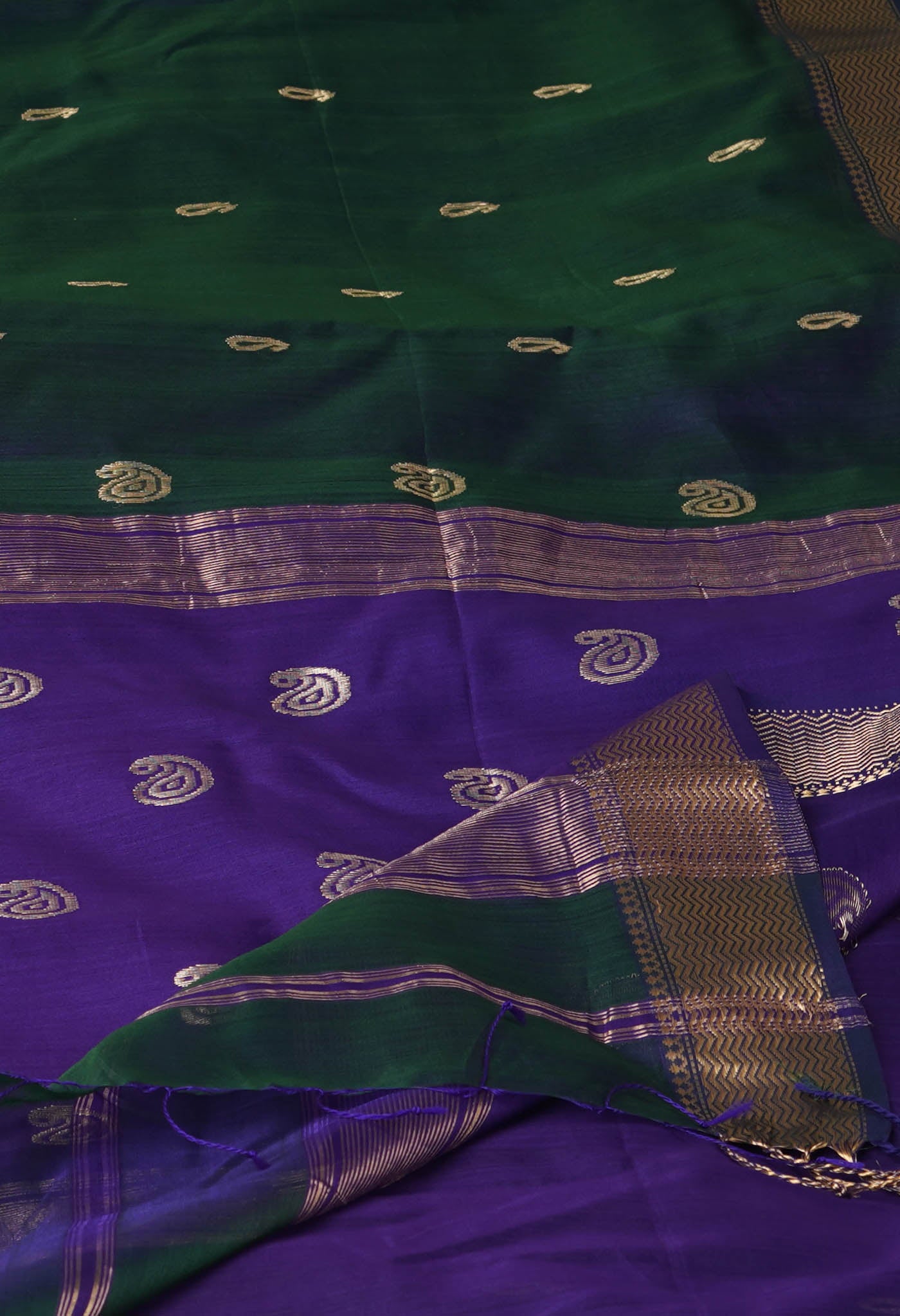 Green-Violet Pure Handloom Maheshwari Sico Saree-UNM81362