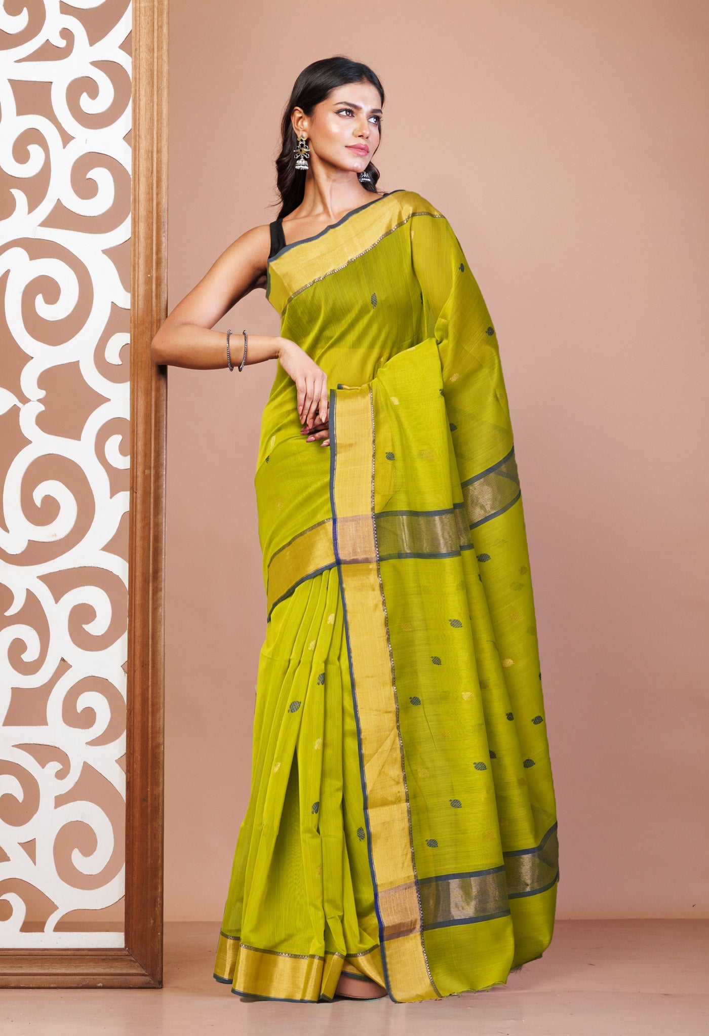 Green Pure Handloom Maheshwari Sico Saree-UNM81364