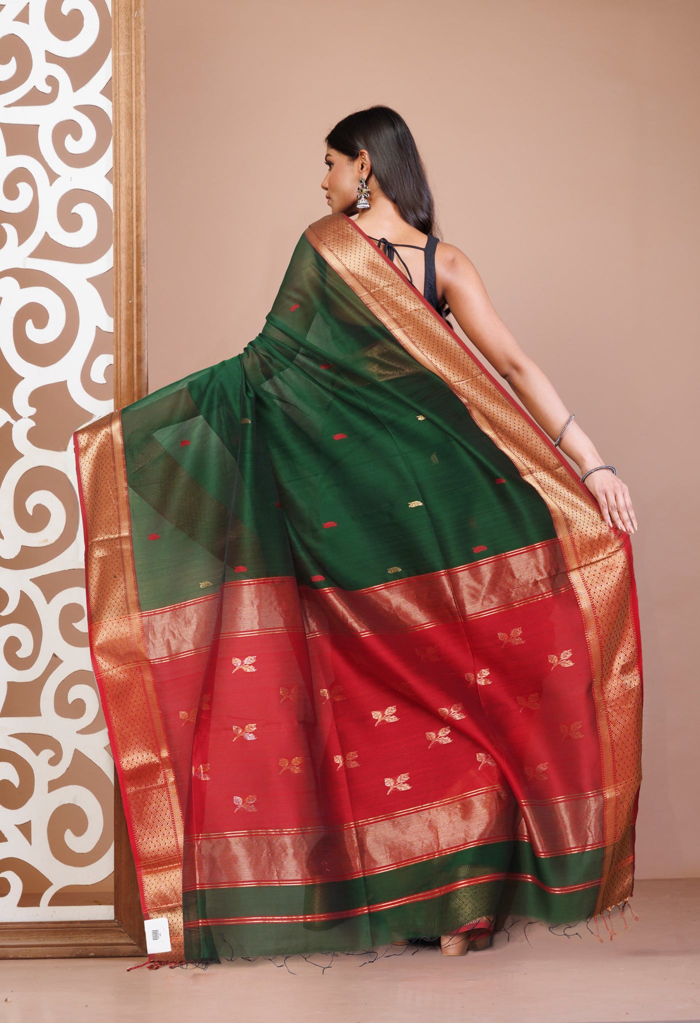 Green-Red Pure Handloom Maheshwari Sico Saree-UNM81371