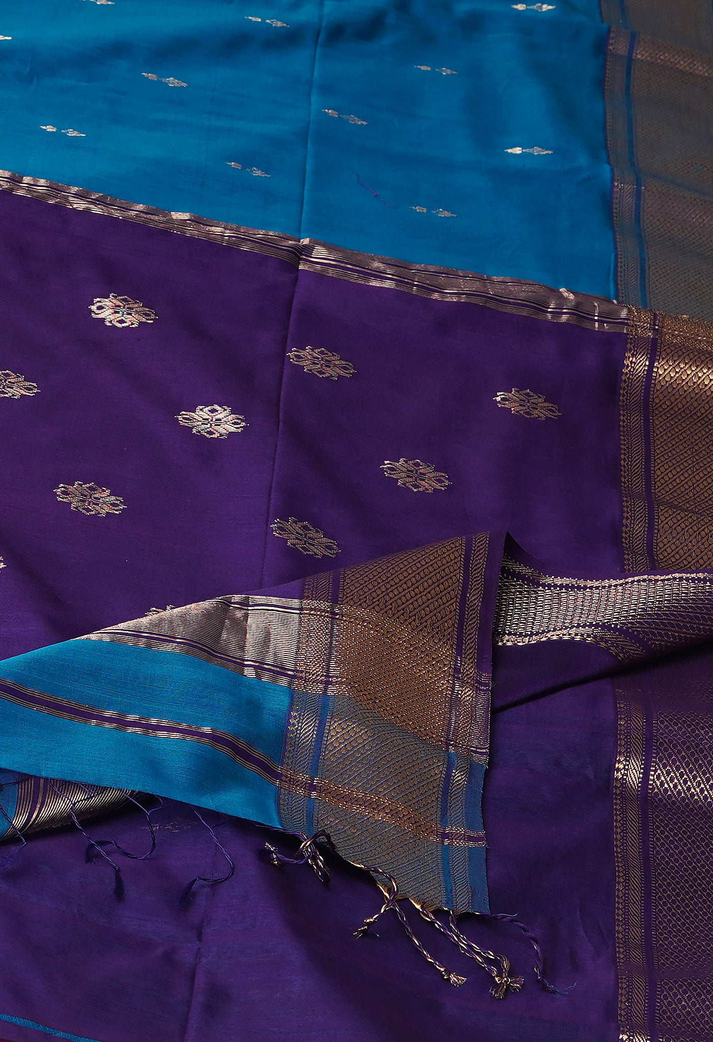 Peacock Blue-Violet Pure Handloom Maheshwari Sico Saree-UNM81377